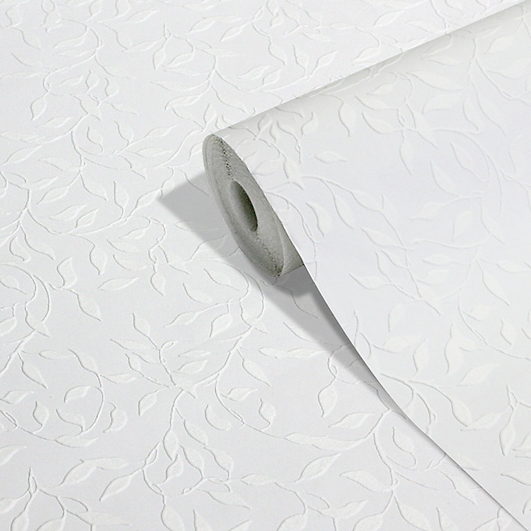 GoodHome Kerria White Leaves Textured Wallpaper | DIY at B&Q