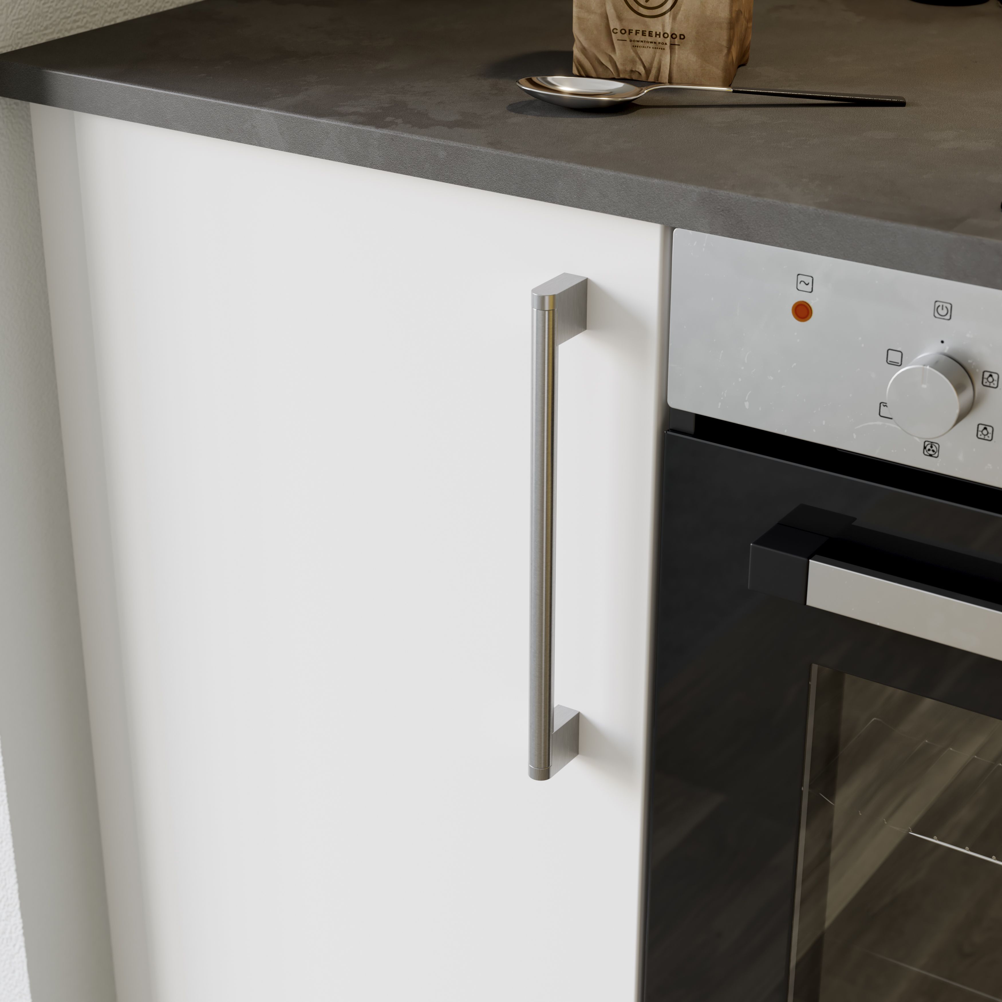 GoodHome Khara Nickel effect Kitchen cabinets Bar Pull Handle (L)28.4cm (D)36mm, Pack of 2