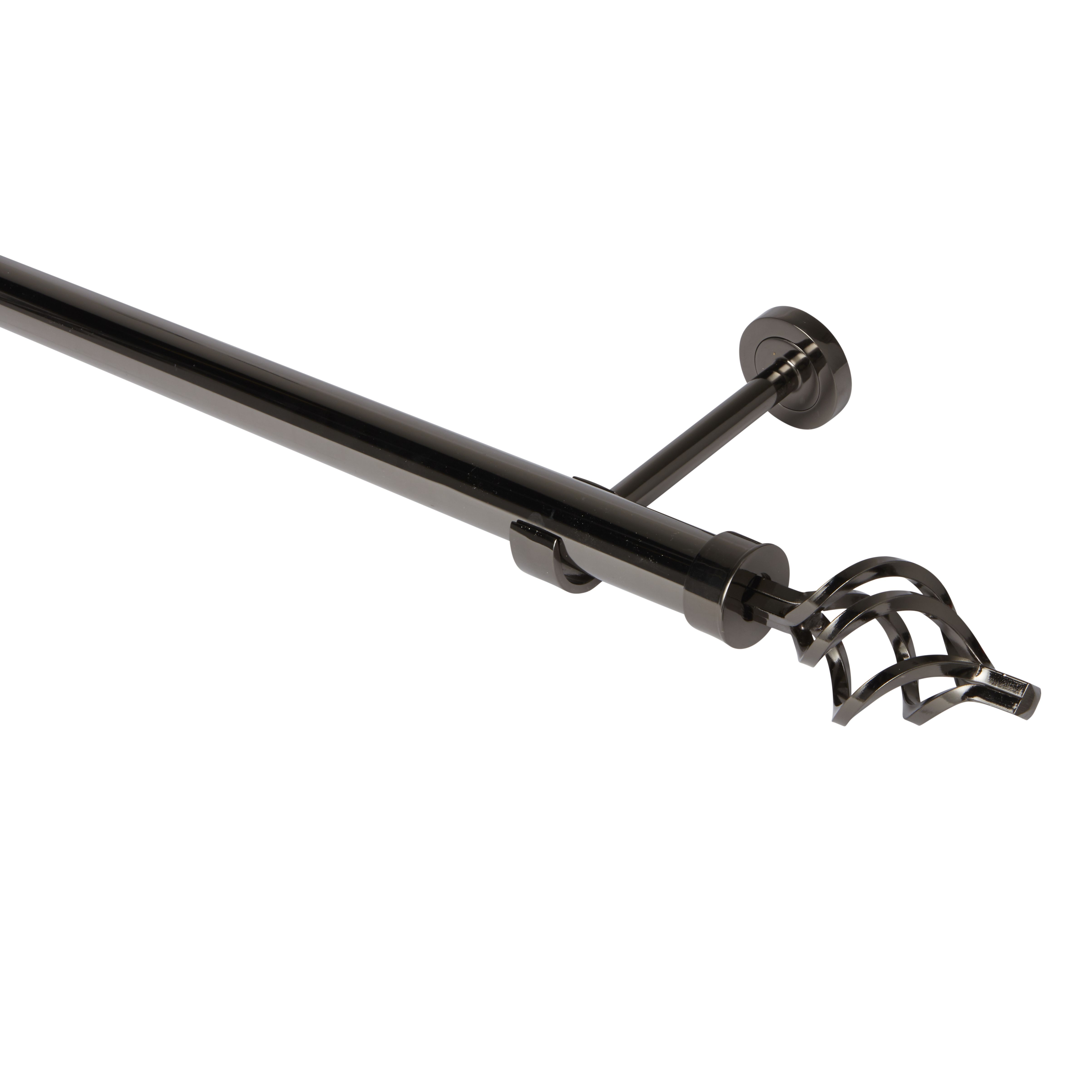 GoodHome Kimlos Black Nickel effect Fixed Curtain pole Set, (L)2m (Dia