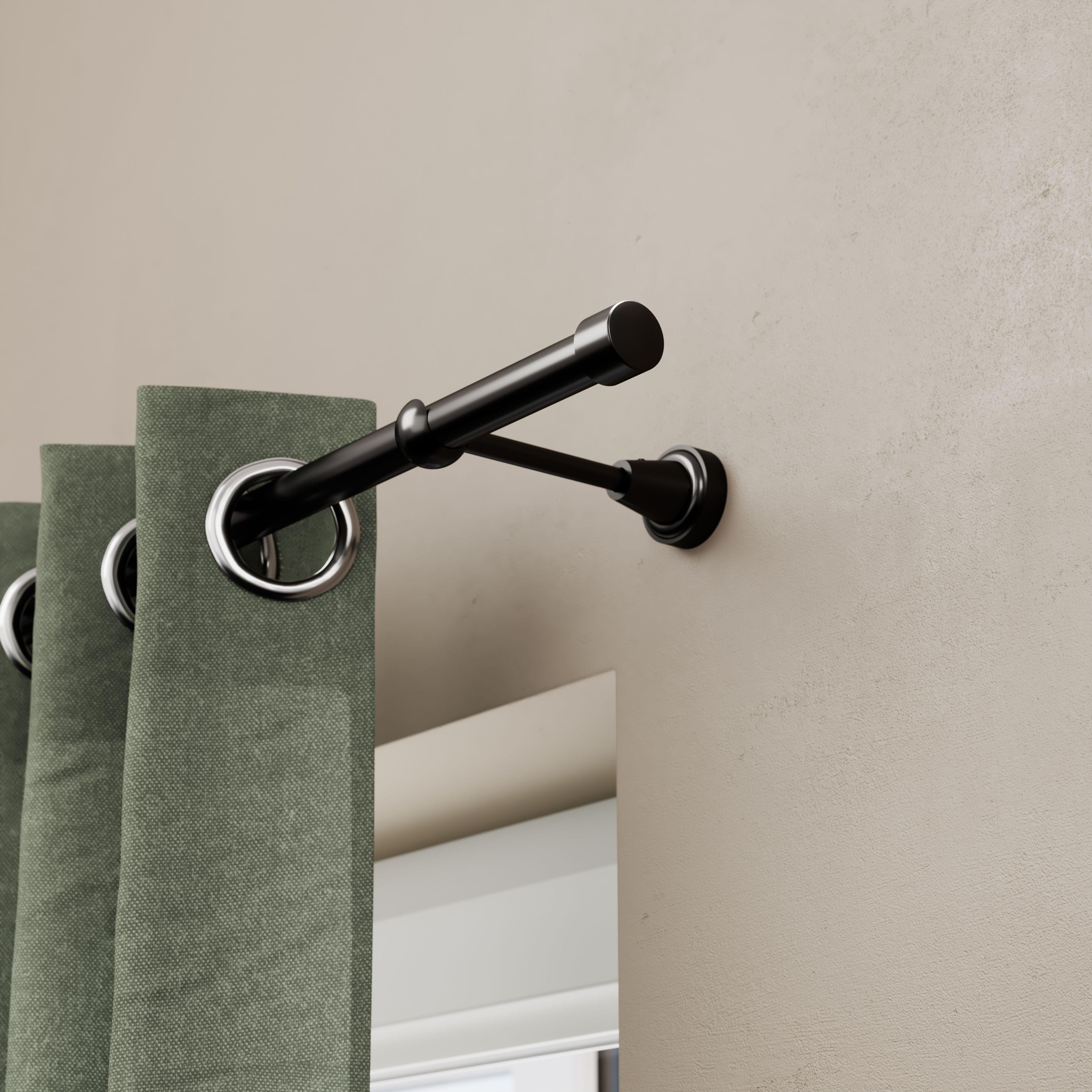GoodHome Kimlos Gloss Black Nickel effect Extendable Cap Single curtain pole set Set, (L)1200mm-2100mm (Dia)19mm
