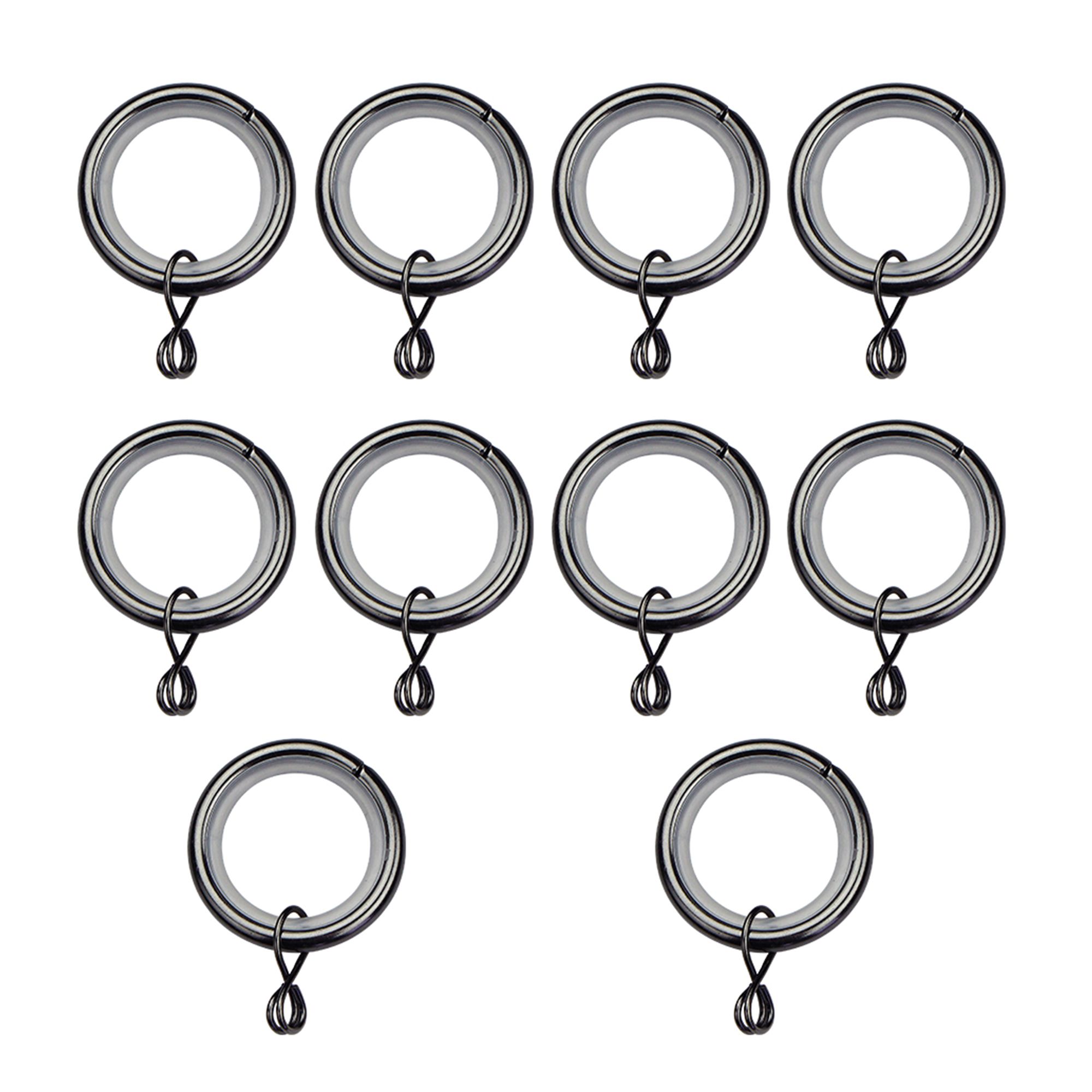 GoodHome Kimlos Nickel effect Black Curtain ring (Dia)19mm, Pack of 10