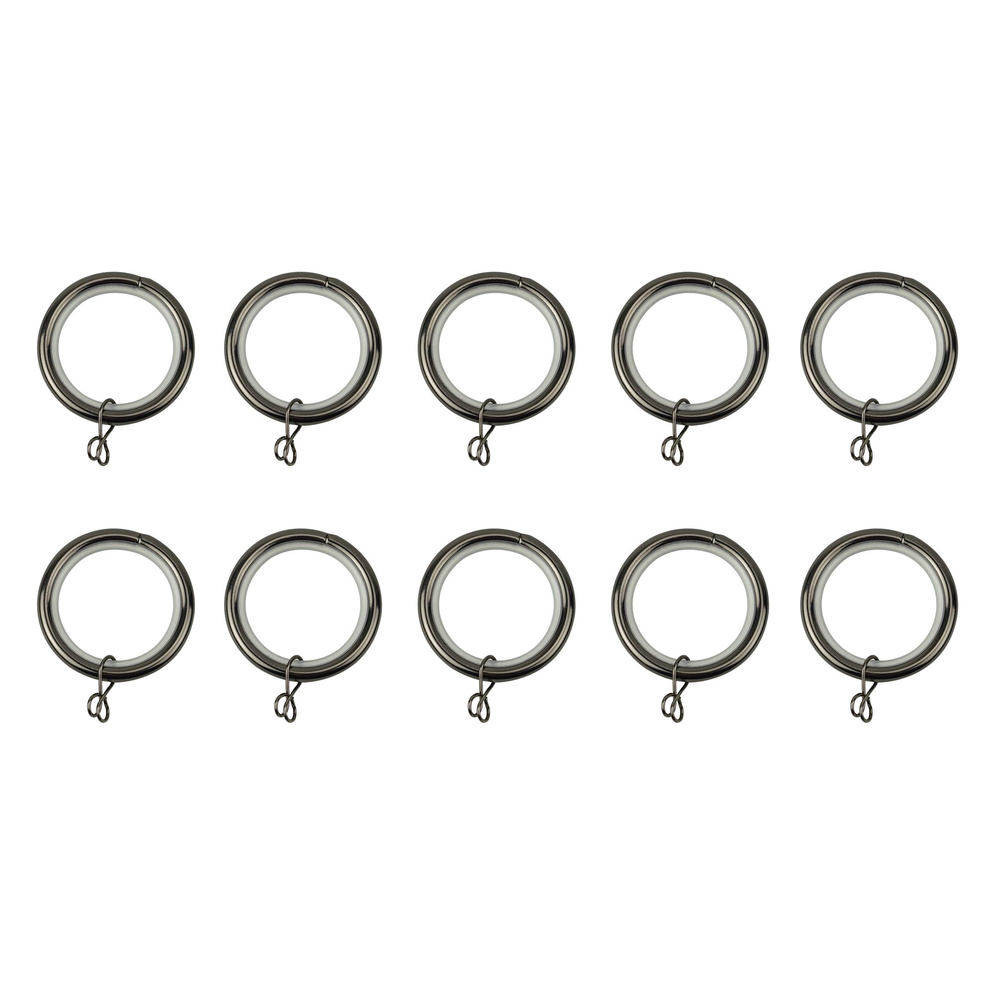 GoodHome Kimlos Nickel effect Black Curtain ring (Dia)28mm, Pack of 10