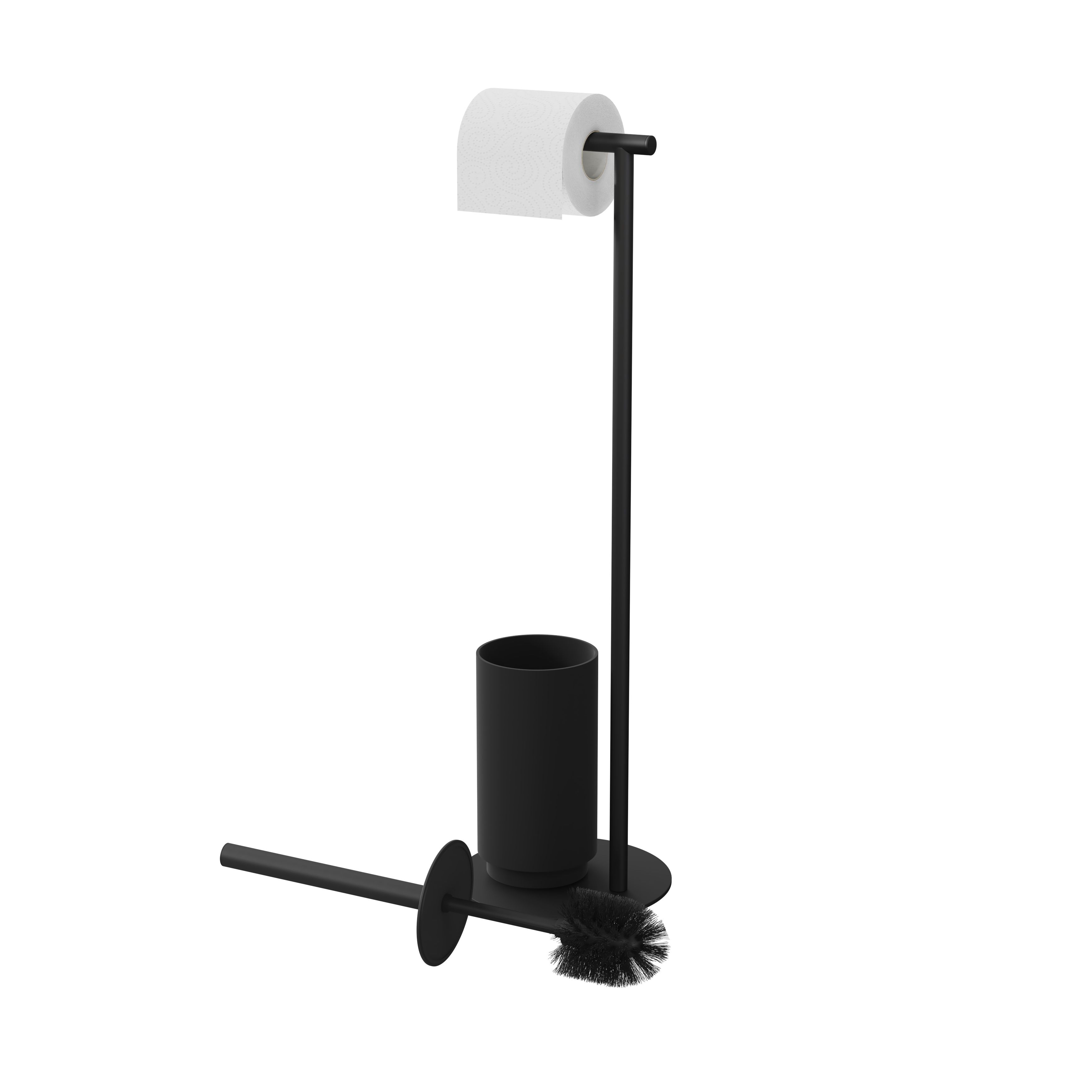 Wenko Toilet Paper Stand with Toilet Brush and Spare Roll Holder, Toilet Paper Holder Stand, Toilet Paper Roll Holder, Matt Black, 7.09 x 27.56 x
