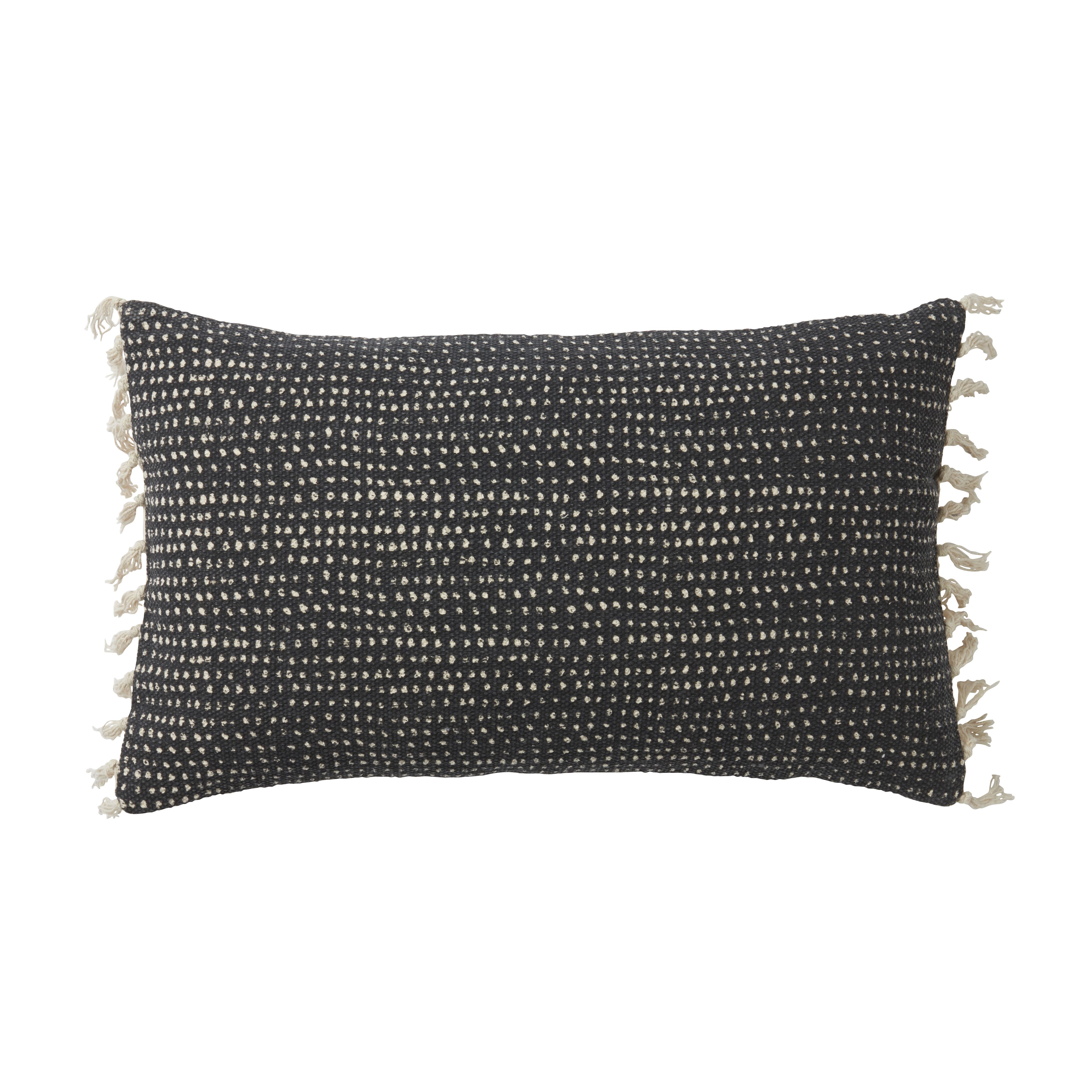 GoodHome Kisiria Black off white Tasselled Outdoor Cushion L