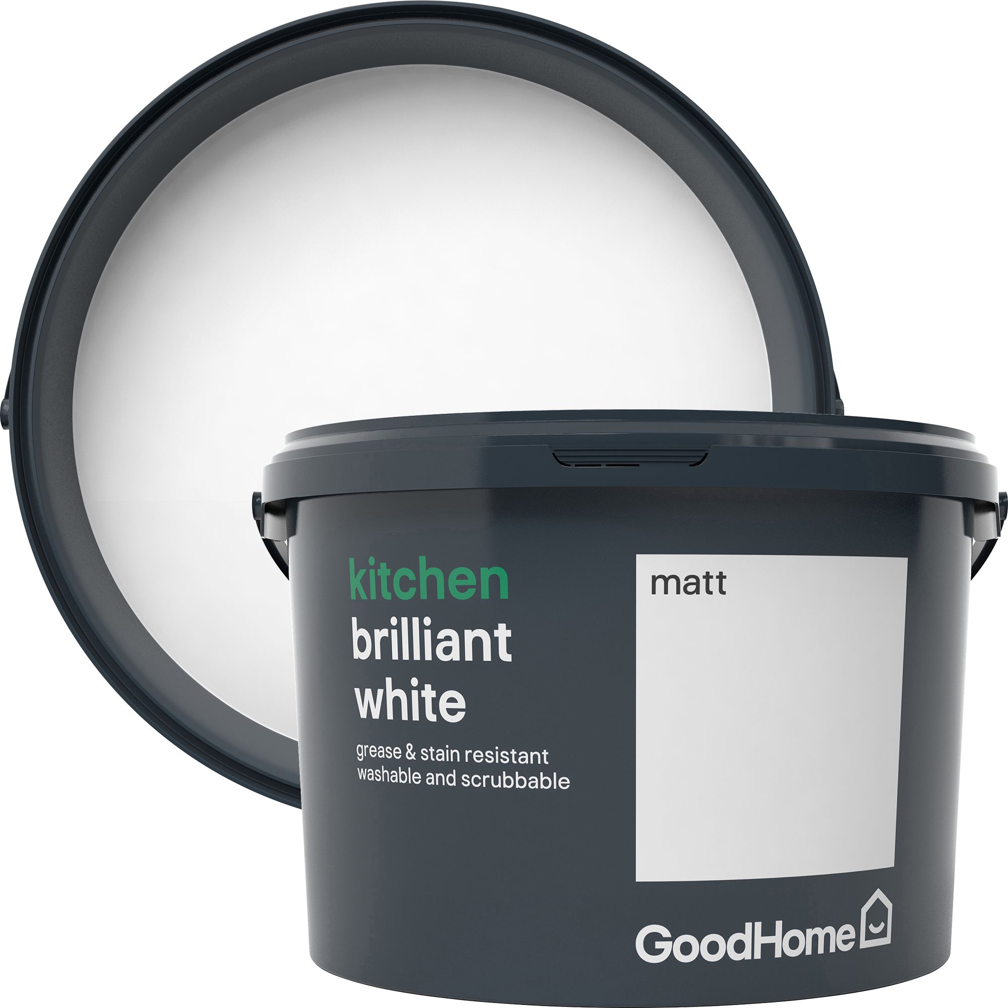 GoodHome Kitchen Brilliant white Matt Emulsion paint, 2.5L DIY at B&Q