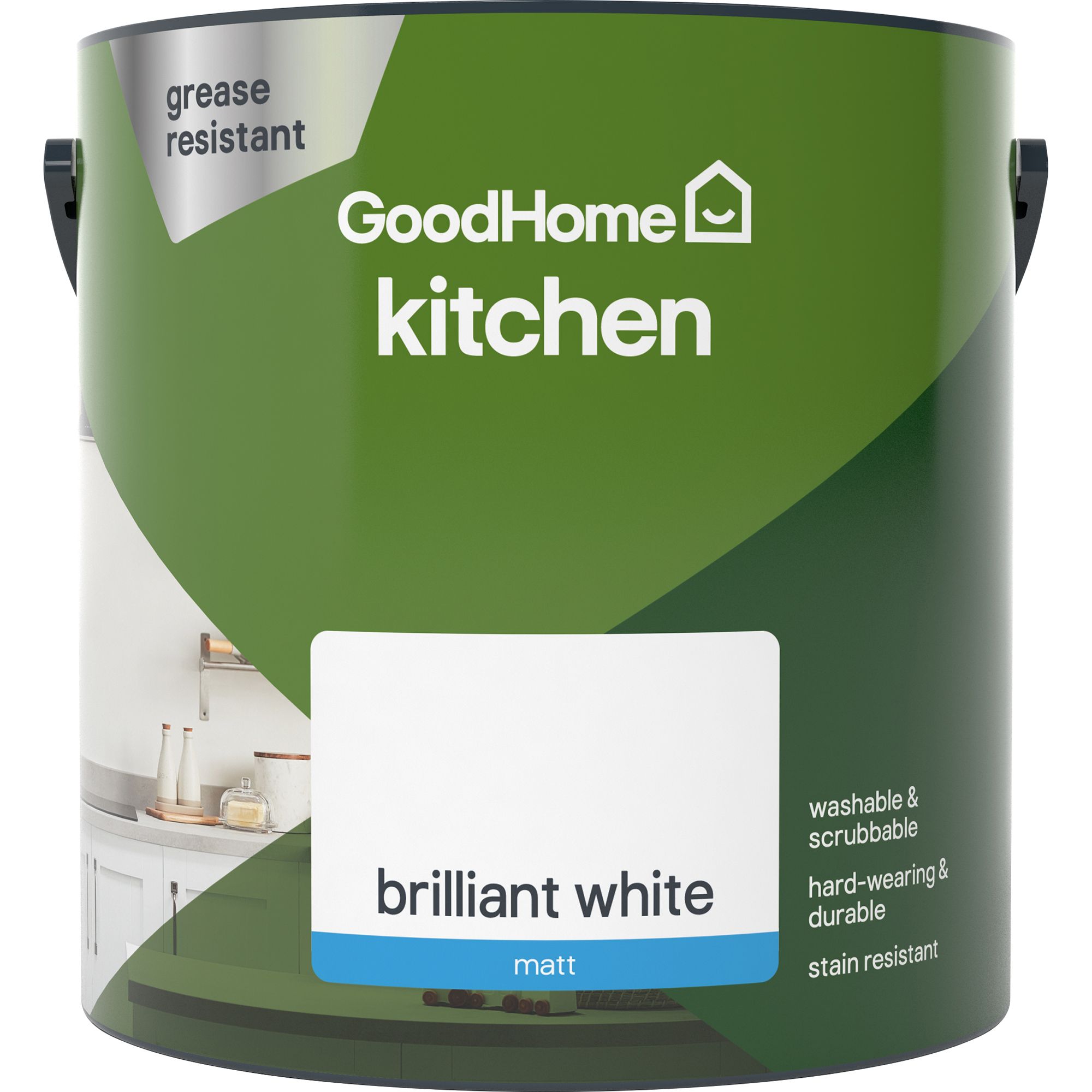 GoodHome Kitchen Brilliant White Matt Emulsion Paint, 2.5L | DIY At B&Q