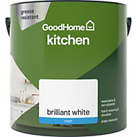 GoodHome Kitchen Brilliant white Matt Emulsion paint, 2.5L
