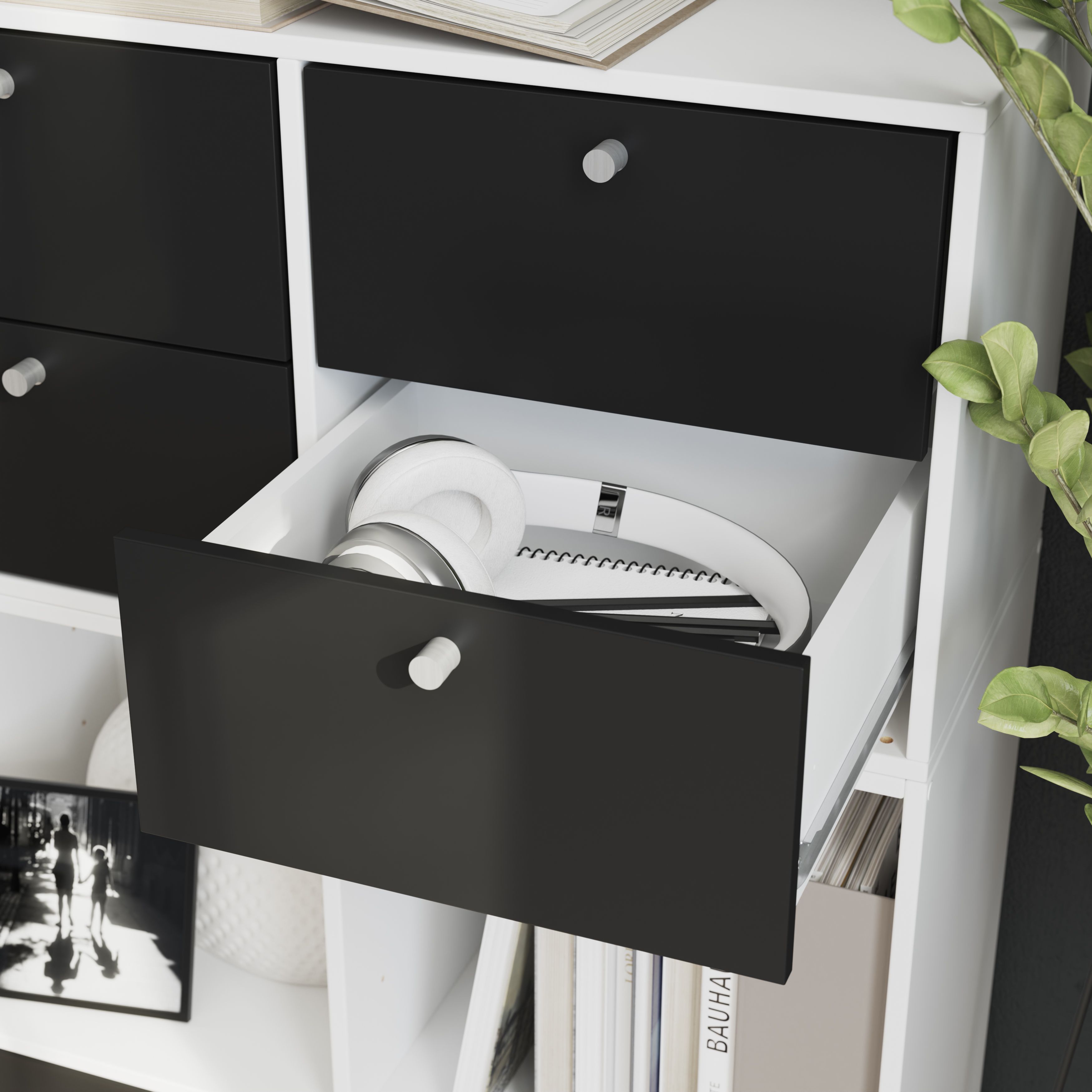 GoodHome Konnect Modular Black Slab Internal Modular Drawer (H)323mm (W)322mm (D)322mm, Pair
