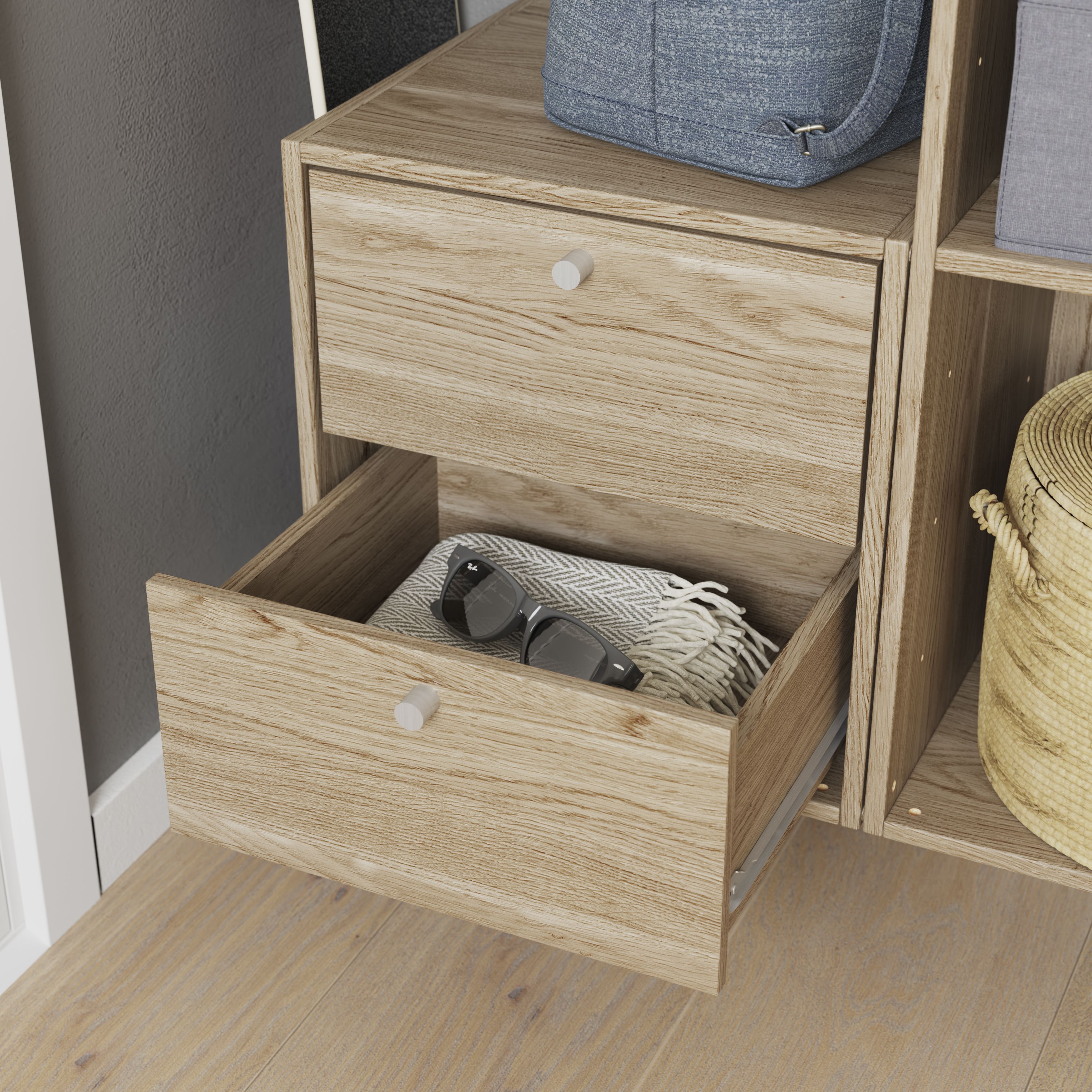 GoodHome Konnect Modular Natural oak effect Slab Internal Modular Drawer (H)323mm (W)322mm (D)322mm, Pair