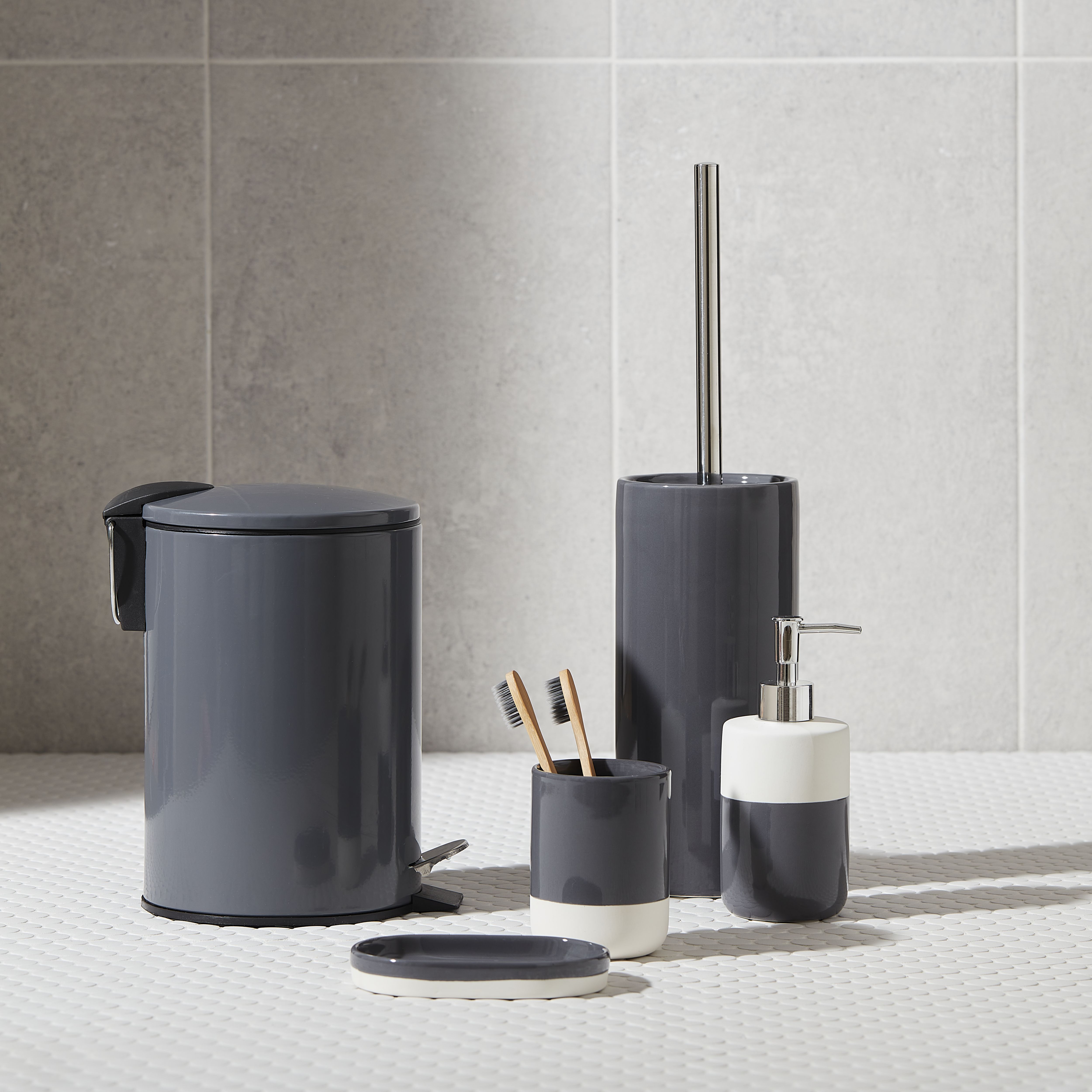 Grey toilet brush clearance and bin