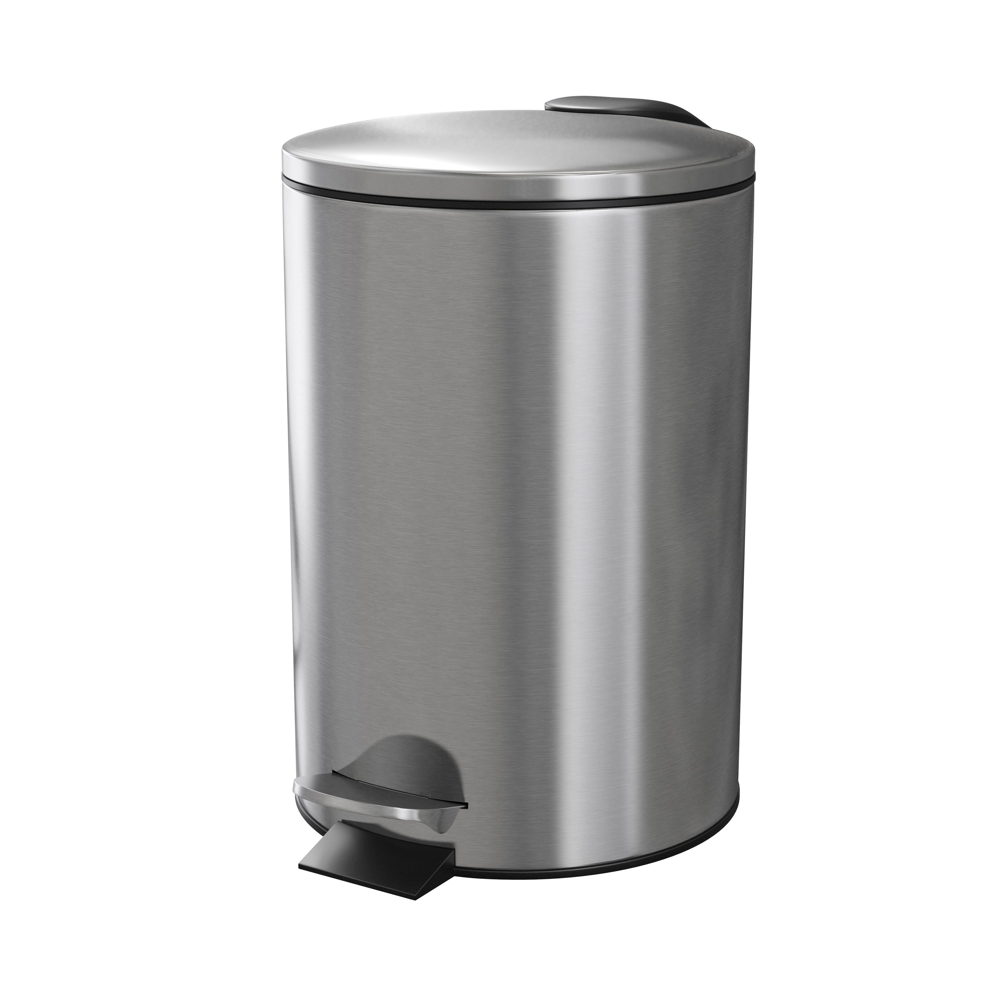 GoodHome Koros Brushed Chrome effect Metal Bin -3L