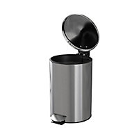 GoodHome Koros Brushed Stainless steel Round Bathroom Pedal Bin, 3L