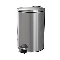 GoodHome Koros Brushed steel Brushed Stainless steel Round Bathroom Pedal operated lid Bin, 3L