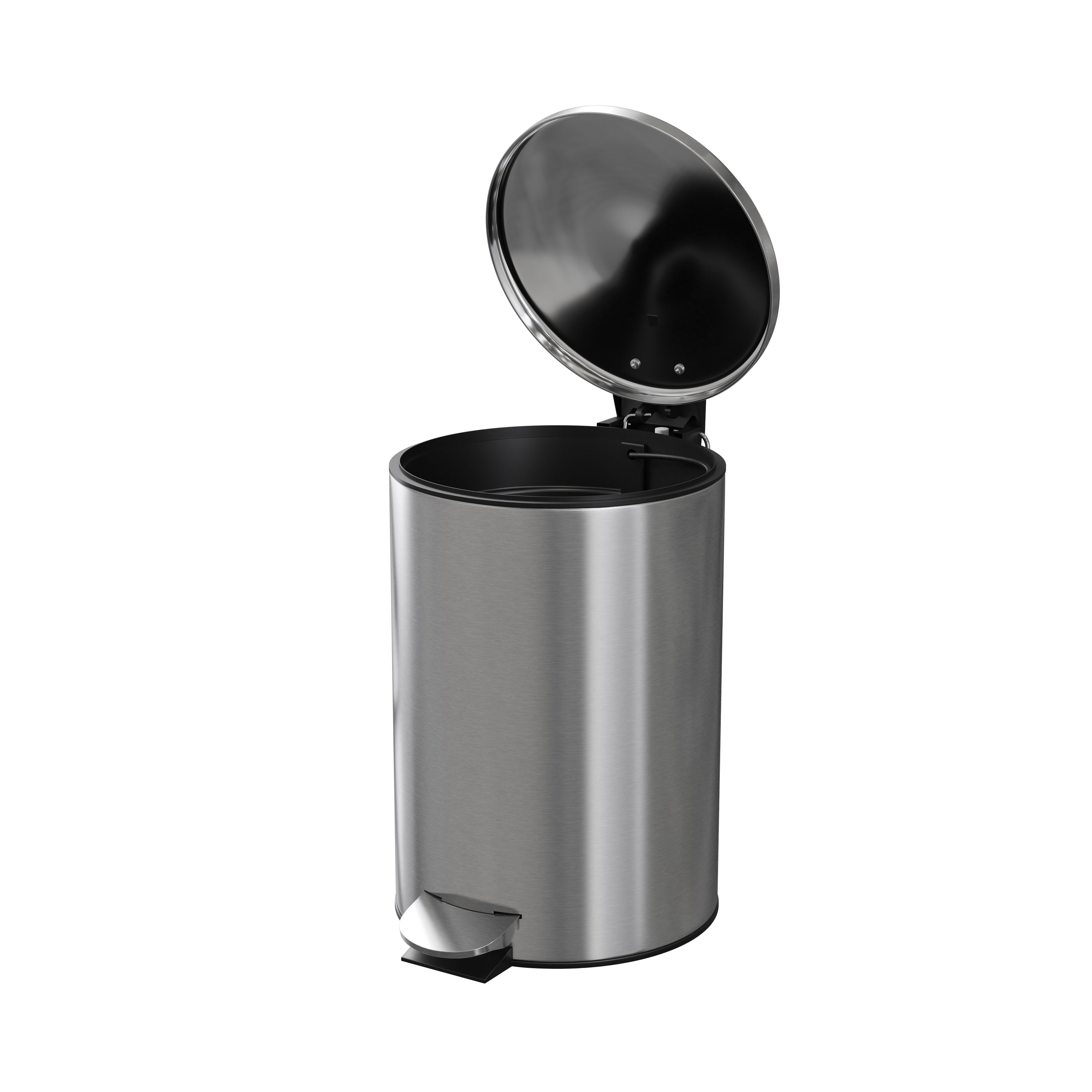GoodHome Koros Brushed steel Brushed Stainless steel Round Bathroom Pedal operated lid Bin, 3L