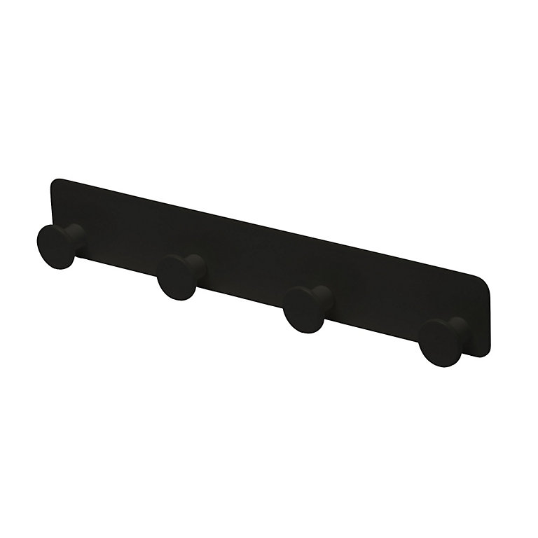 GoodHome Koros Matt Black Steel 4 Hook rail, (L)257mm (H)40mm | DIY at B&Q
