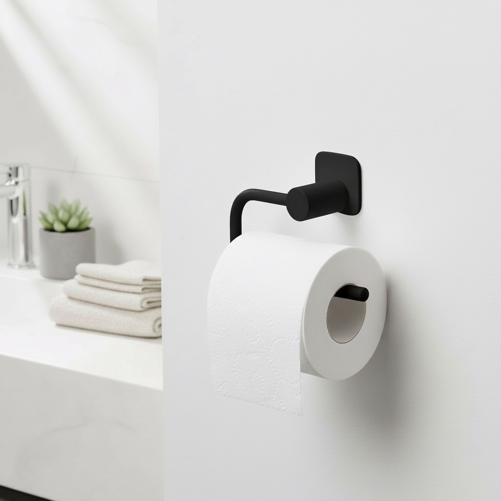 GoodHome Koros Matt Black Wall-mounted Toilet roll holder (H)1280mm (W)1530mm