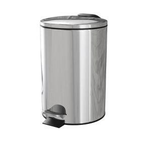 GoodHome Koros Polished Stainless steel Round Bathroom Pedal Bin, 3L