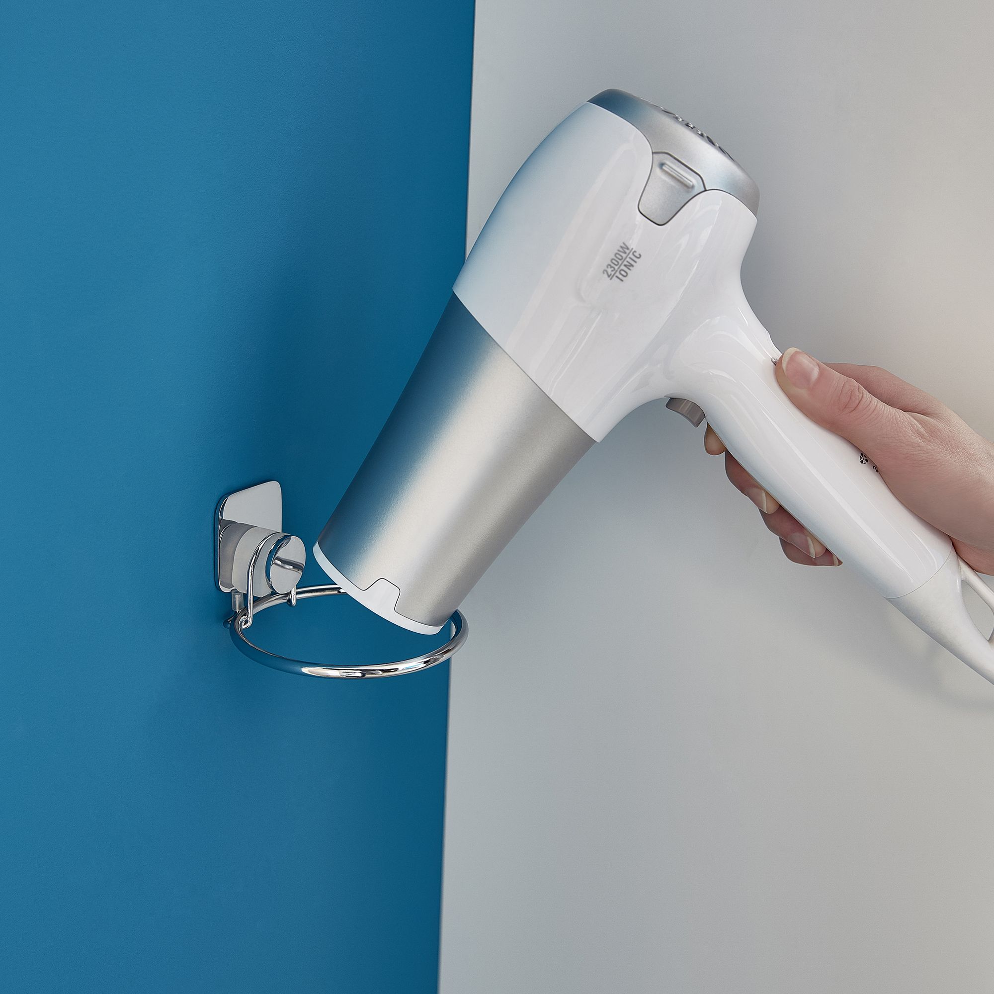GoodHome Koros Silver effect Hair dryer holder