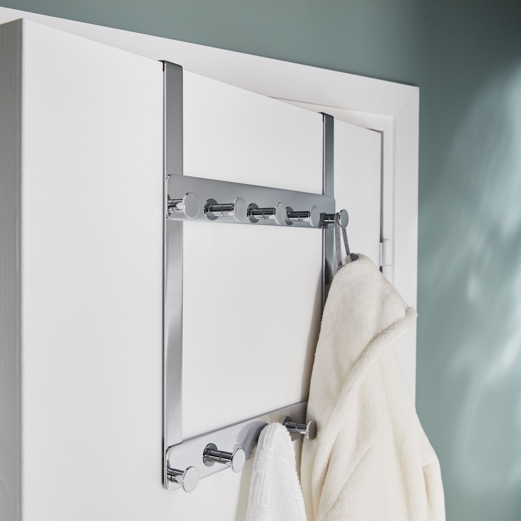 GoodHome Koros Silver effect Steel Towel hook (W)32.4cm