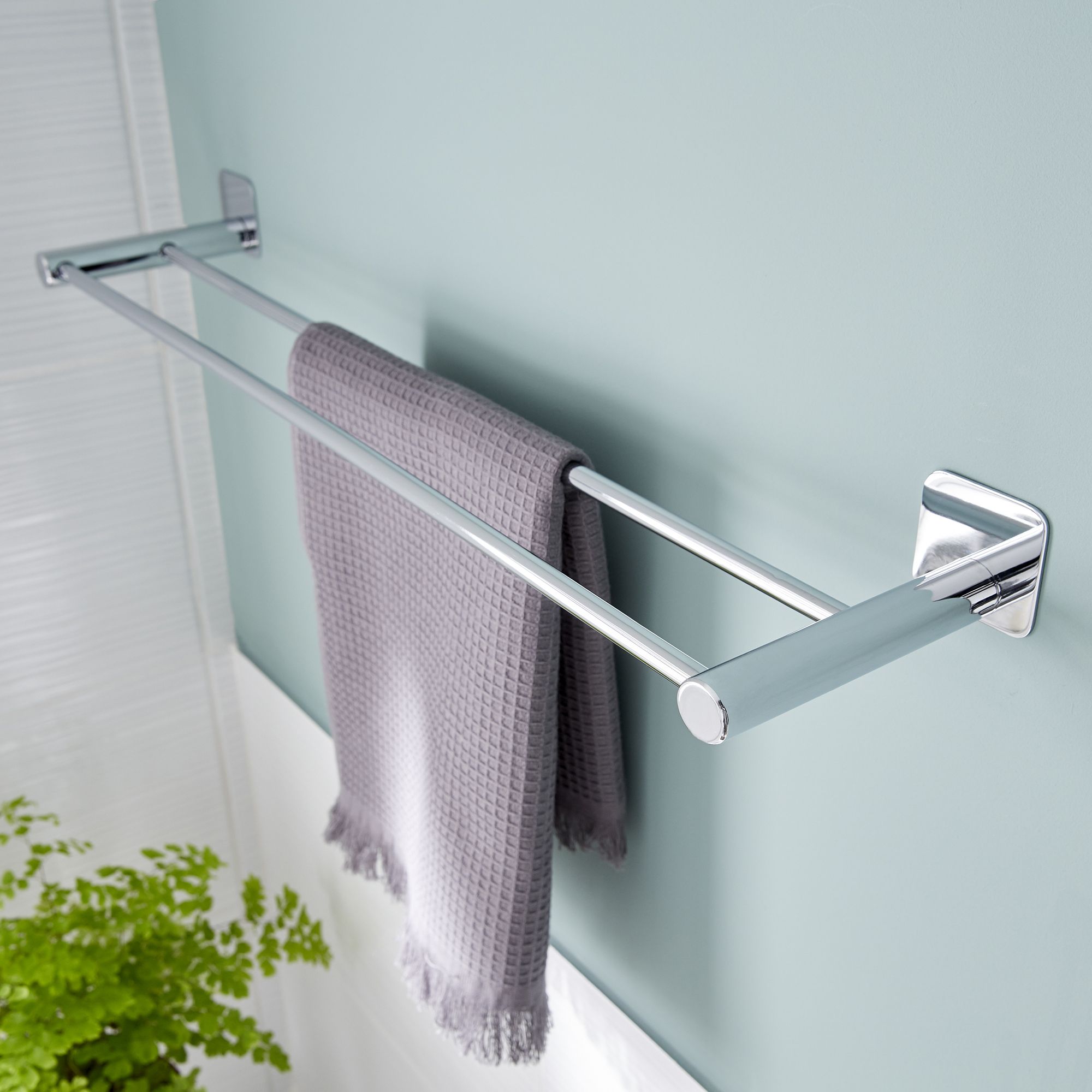 GoodHome Koros Silver effect Steel Wall mounted Double towel rail