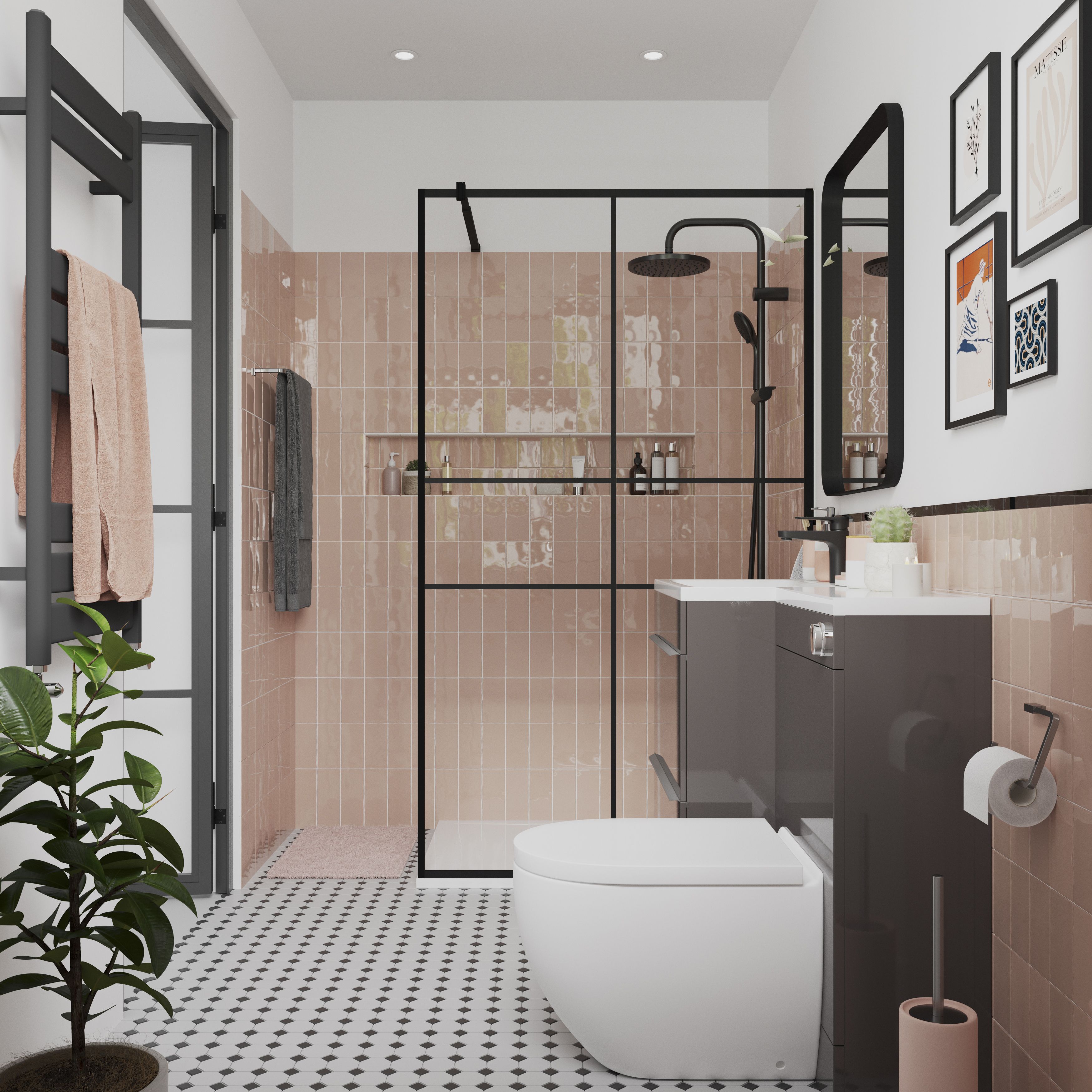 GoodHome Koros Silver effect Steel Wall-mounted Towel rail (W)42.3cm