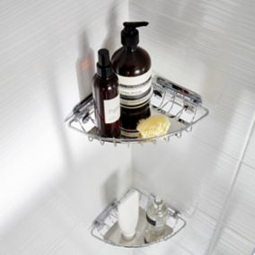 GoodHome Koros Silver effect Wall-mounted Bathroom Shelf (D)19.9cm (H)3.5cm (L)19.9cm
