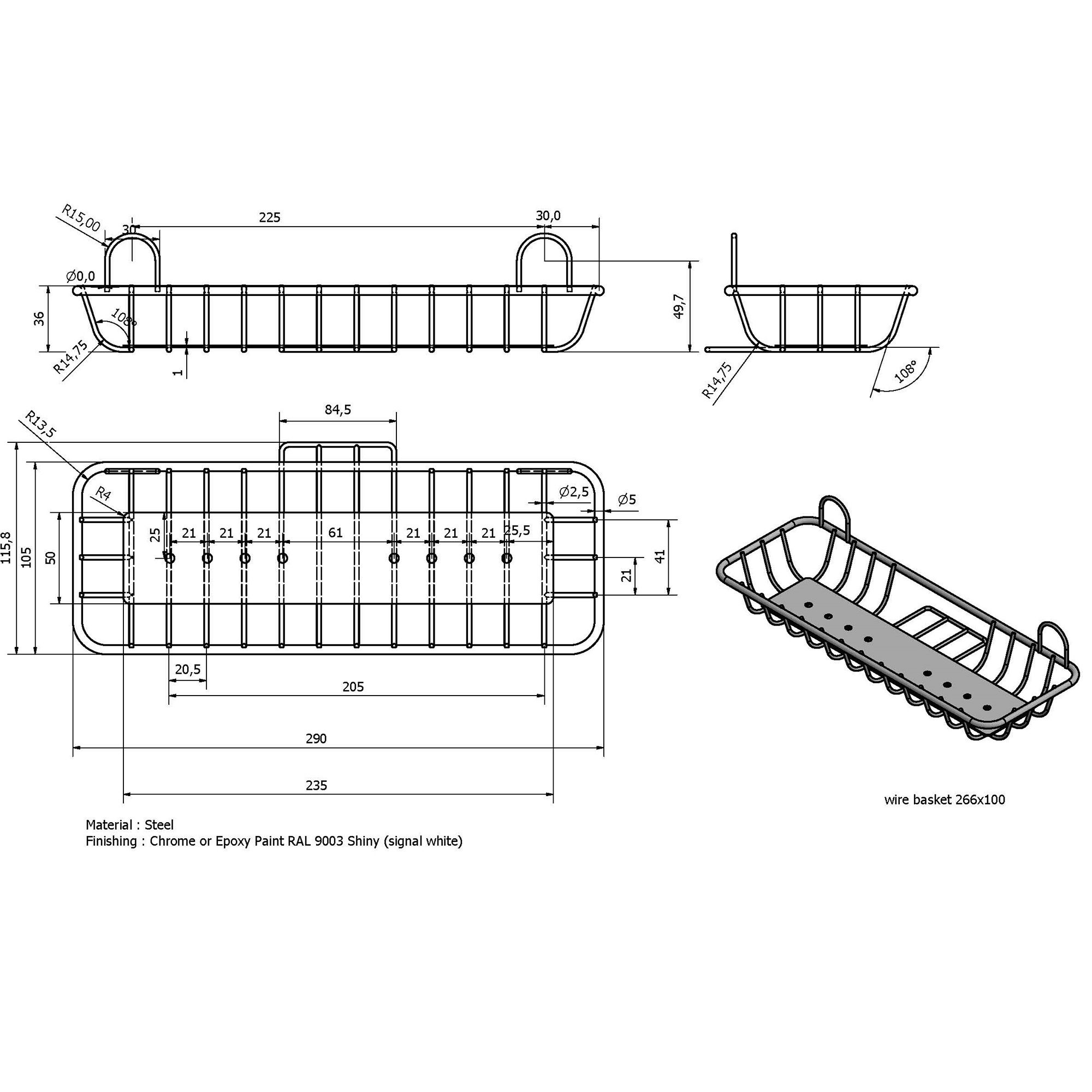 GoodHome Koros Steel White Basket