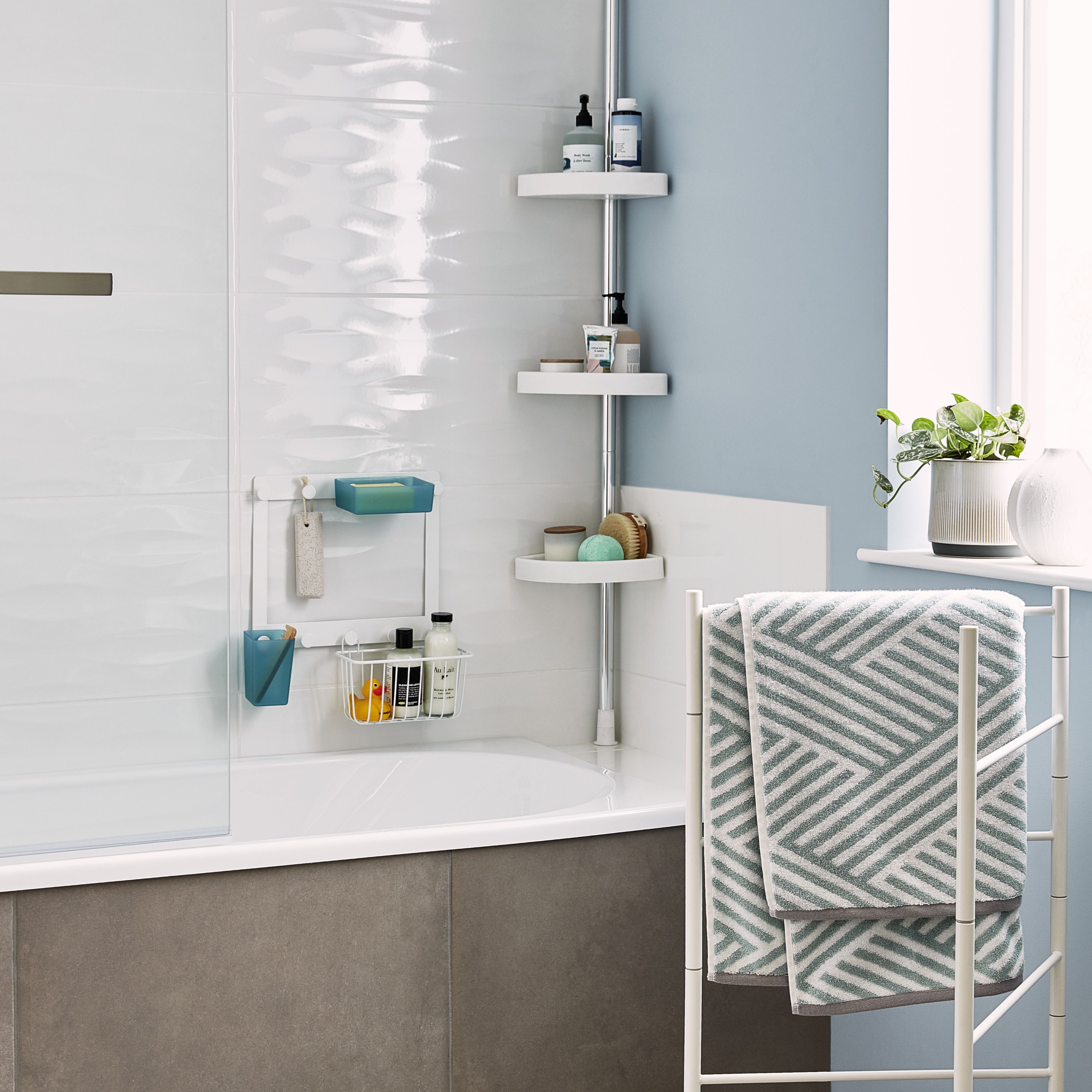 GoodHome Koros White Bathroom Shower storage rail
