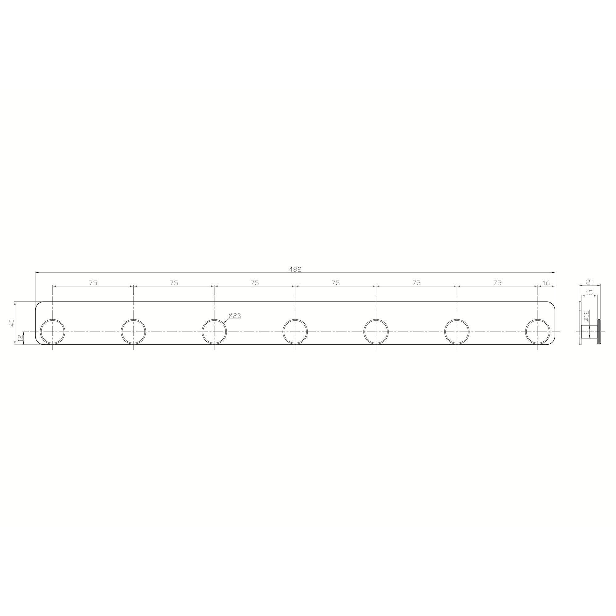 GoodHome Koros White Steel 7 Hook rail, (L)482mm (H)40mm