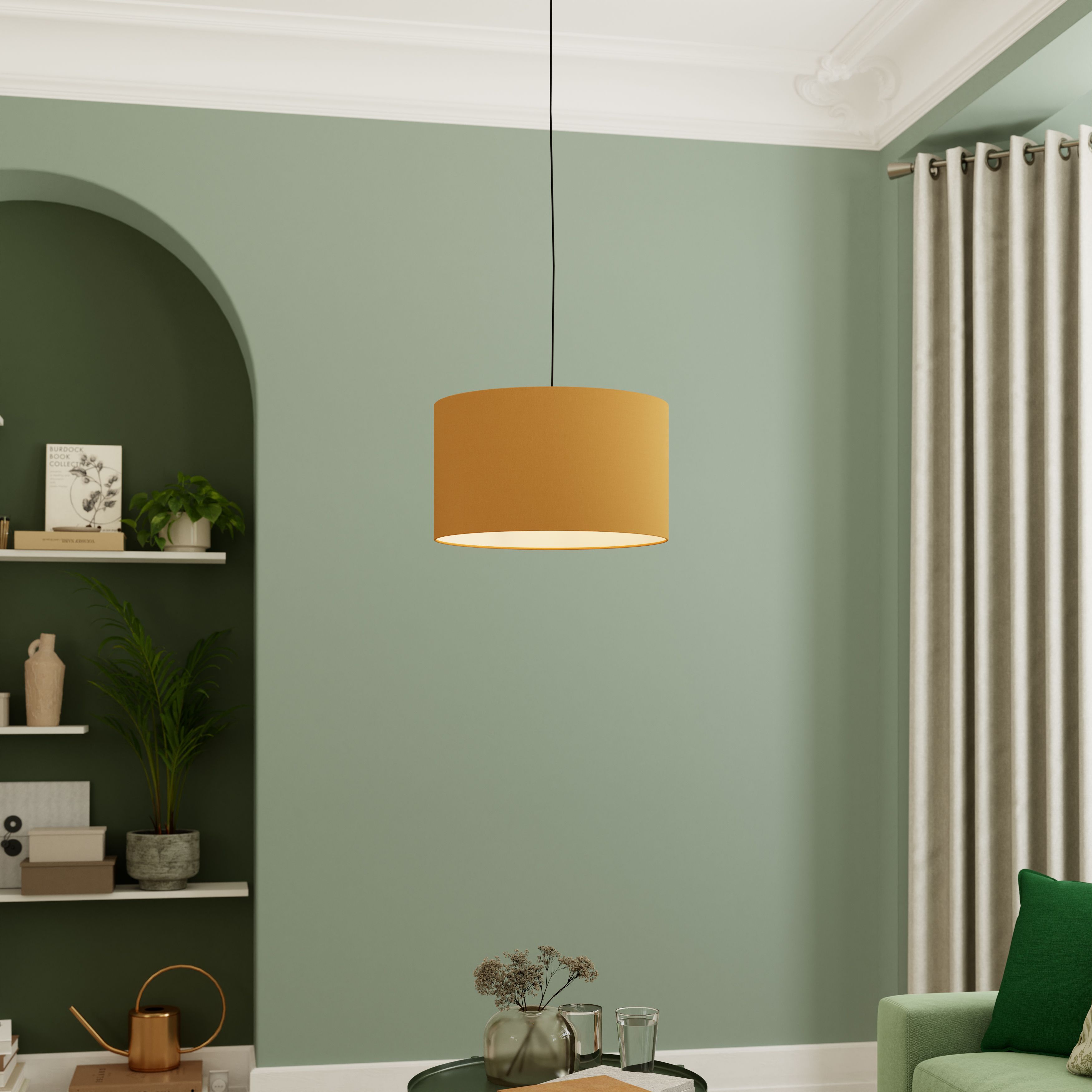 GoodHome Kpezin Mustard yellow Fabric dyed Circular Light shade (D)40cm