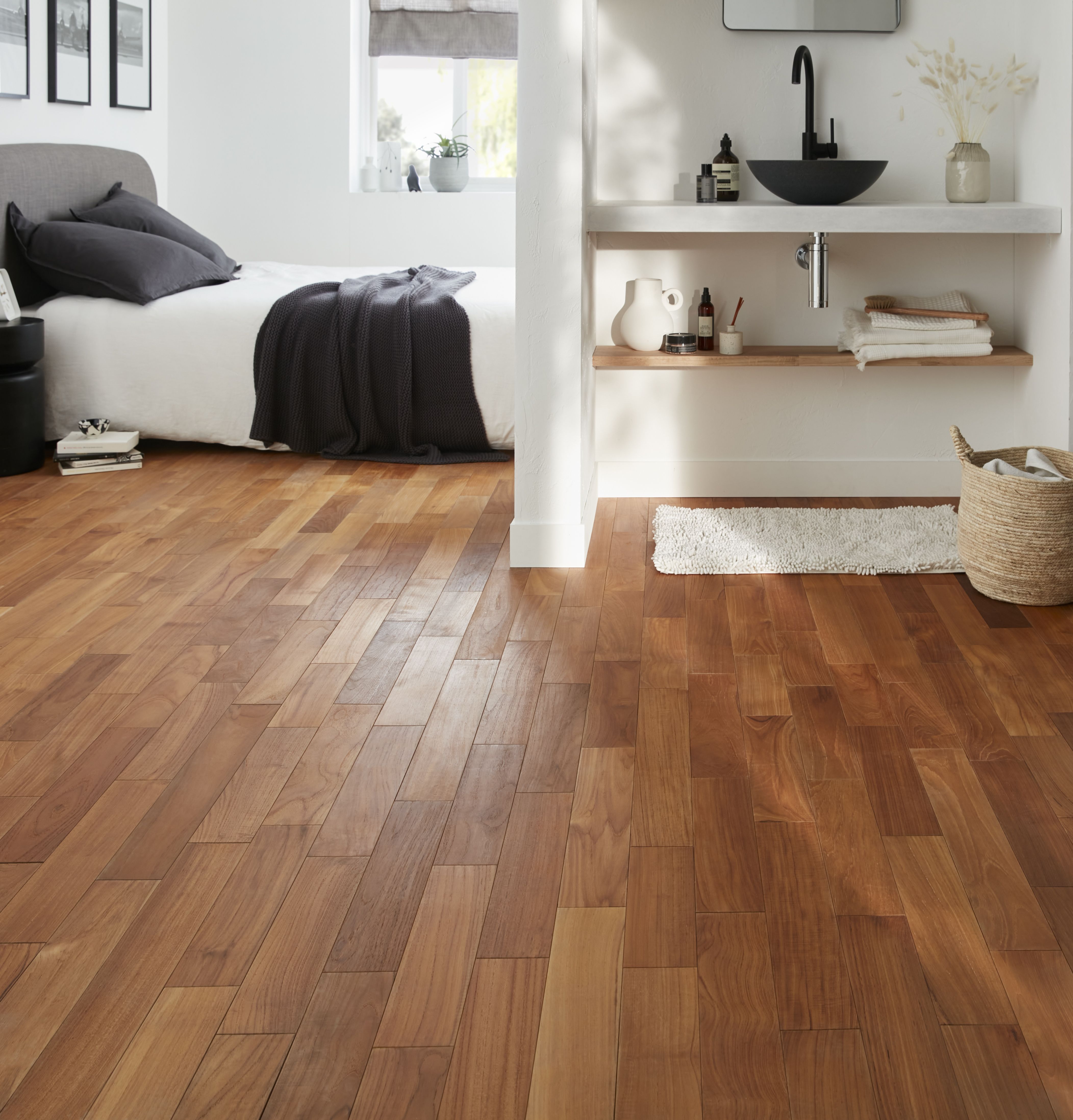 GoodHome Krabi Blonde Teak Solid wood flooring, 1.296m²