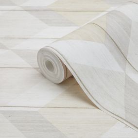 GoodHome Kurzy Beige Scandinavian Wood effect Textured Wallpaper