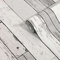 GoodHome Laas Grey Wood effect Textured Wallpaper Sample
