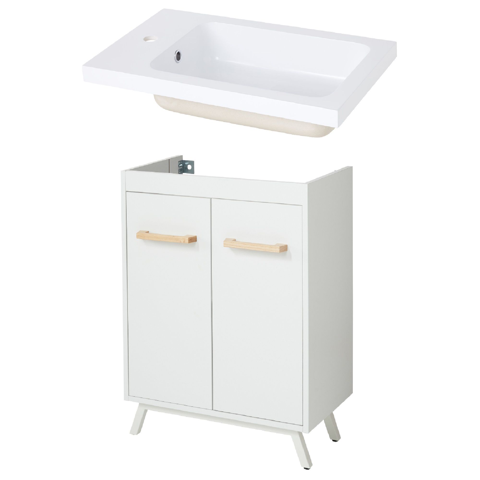 GoodHome Ladoga Matt White Vanity unit & basin set (W)600mm (H)810mm