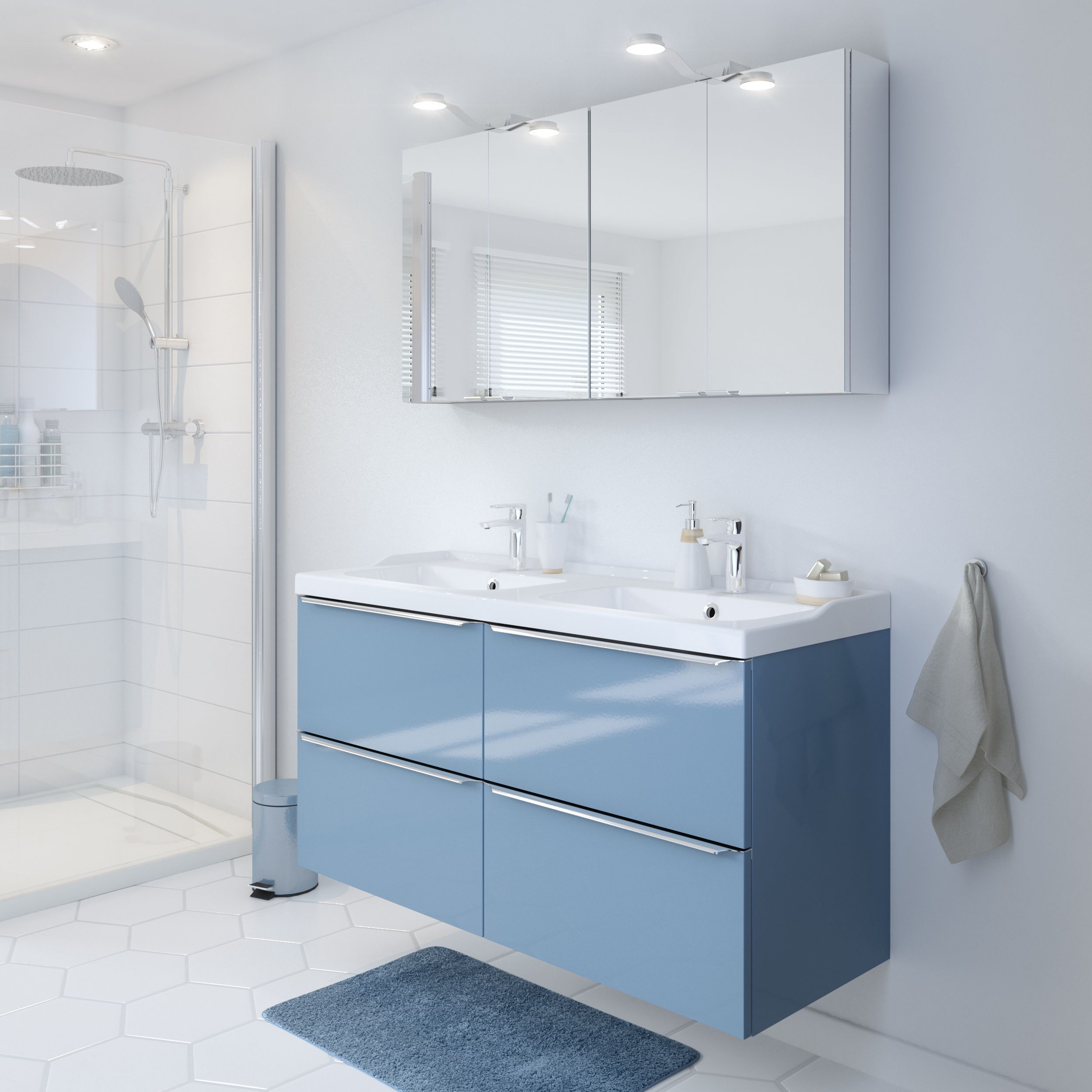 GoodHome Lana White Counter-mounted Counter top Basin (W)120.4cm