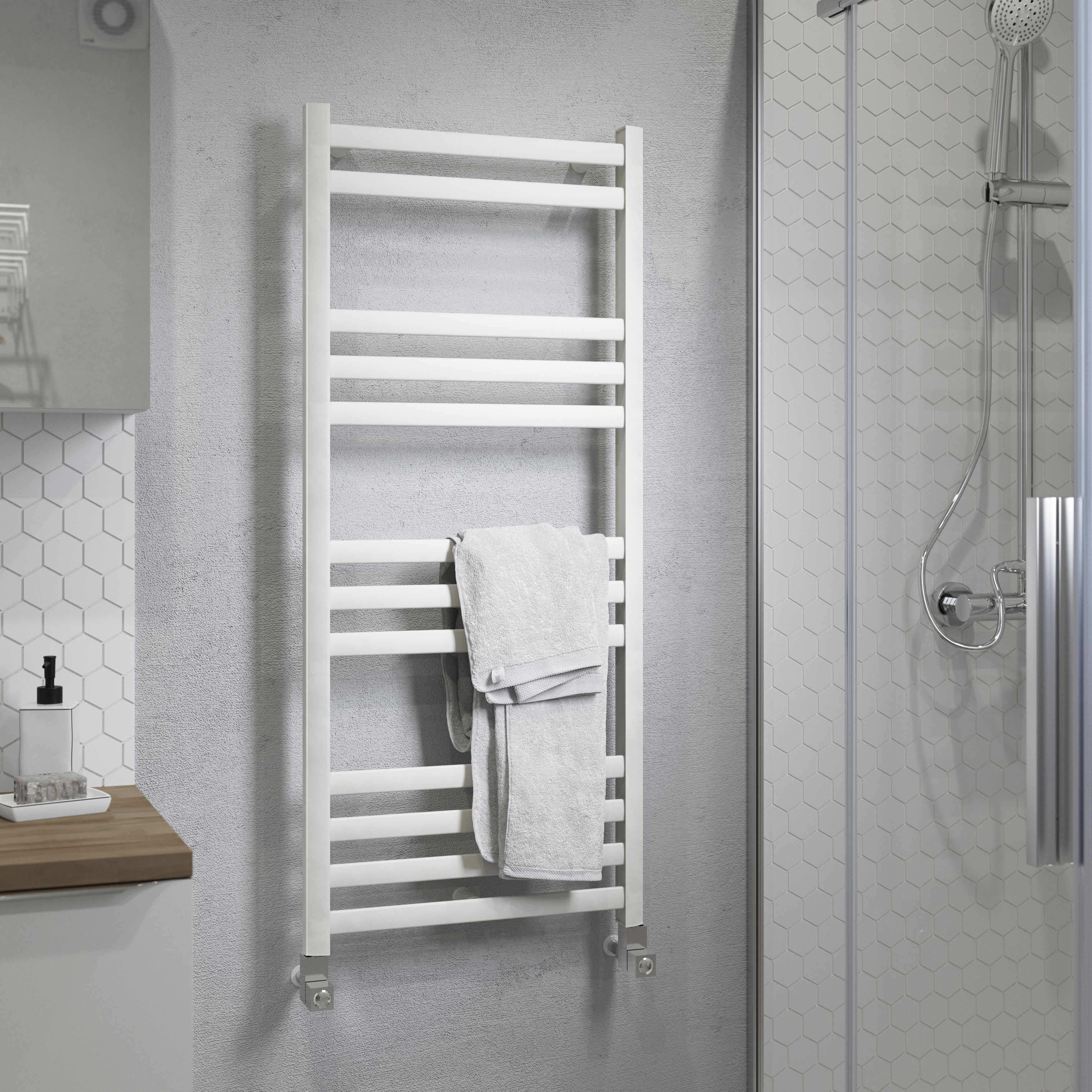 GoodHome Lansing White 1437BTU Vertical Towel radiator (W)475mm x (H)1100mm