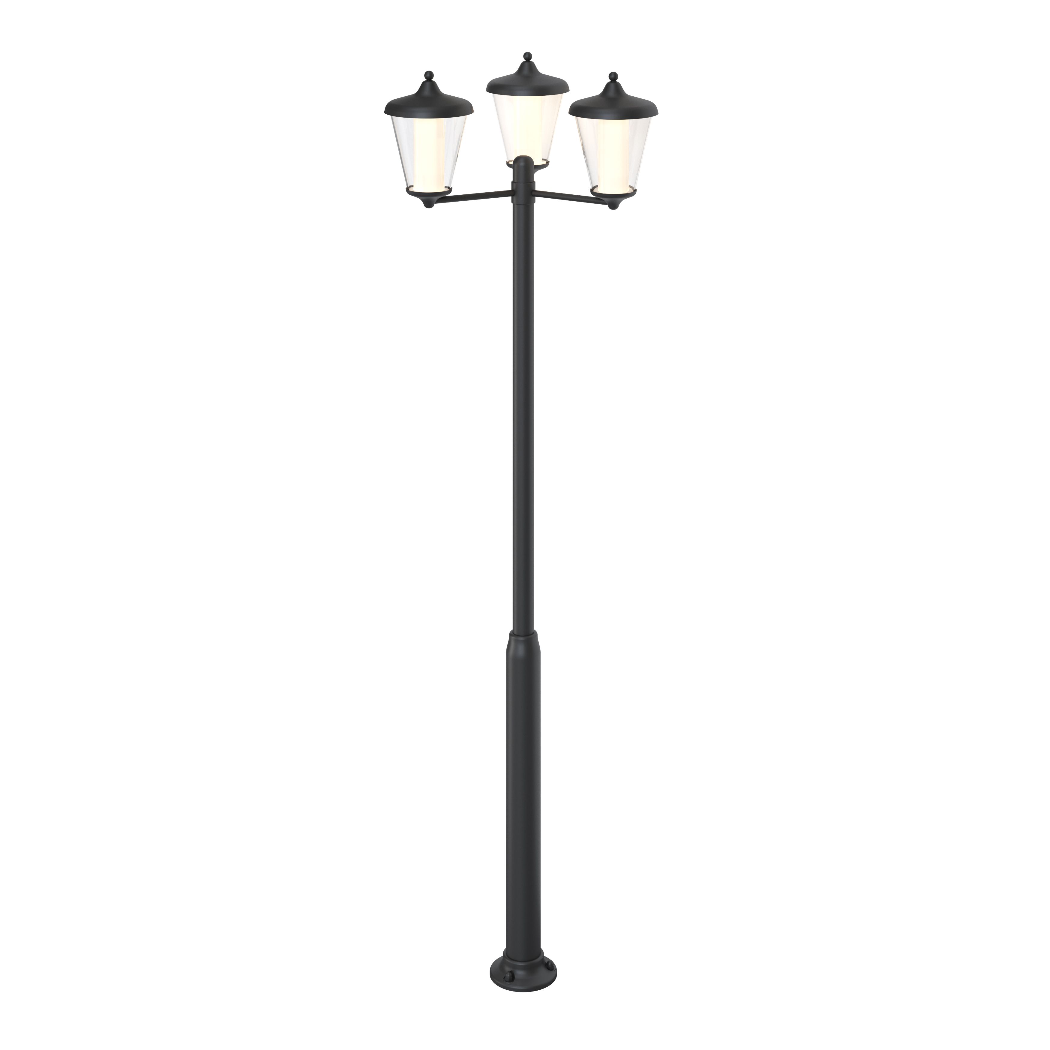 GoodHome Lantern Dark grey Mains-powered 3 lamp Integrated LED Outdoor Post light (H)2100mm