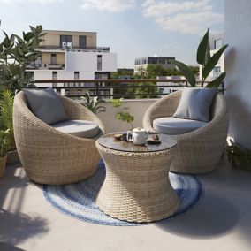 GoodHome Lazaretta Natural Rattan effect 2 Seater Garden furniture set