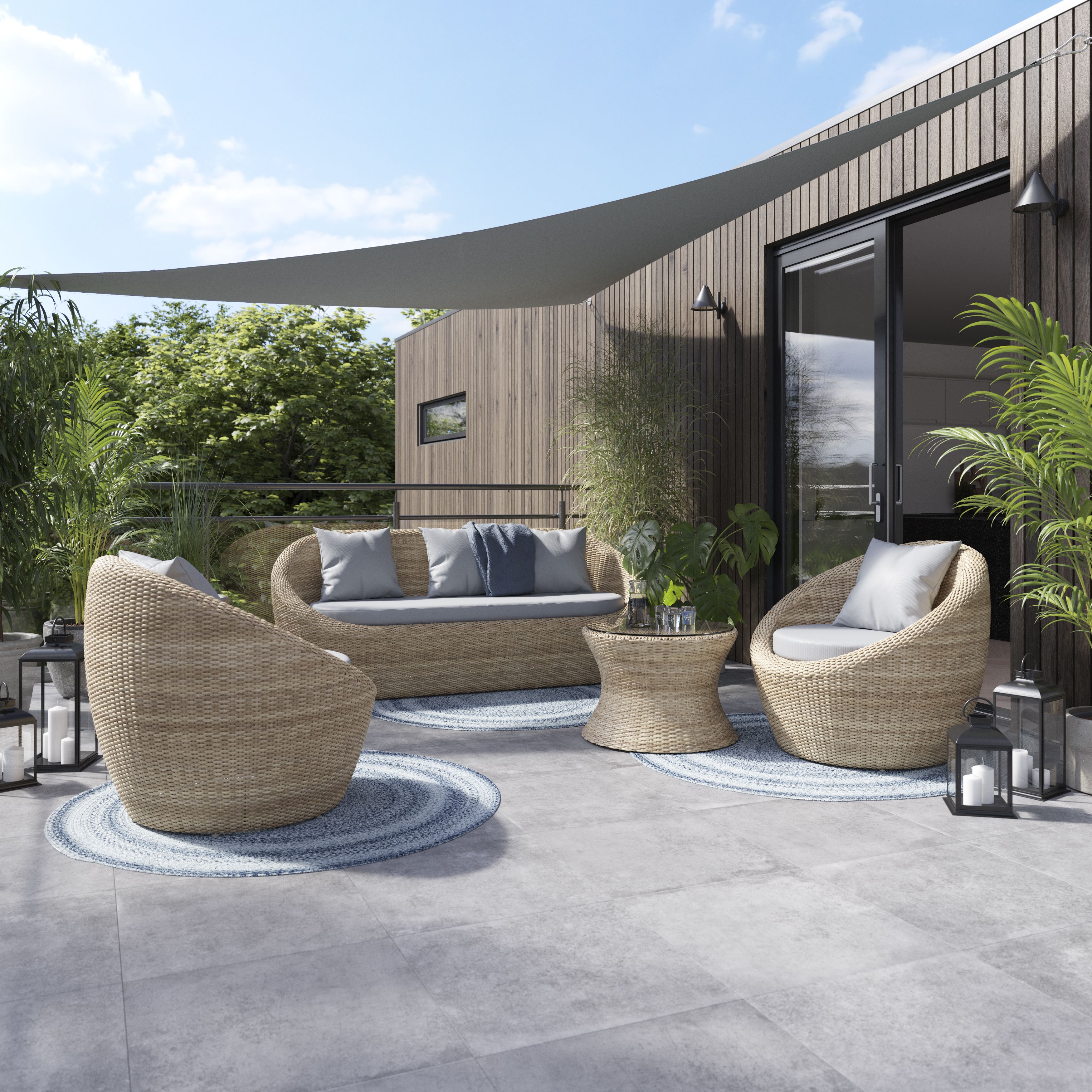 GoodHome Lazaretta Natural Rattan effect 5 seater Garden furniture set