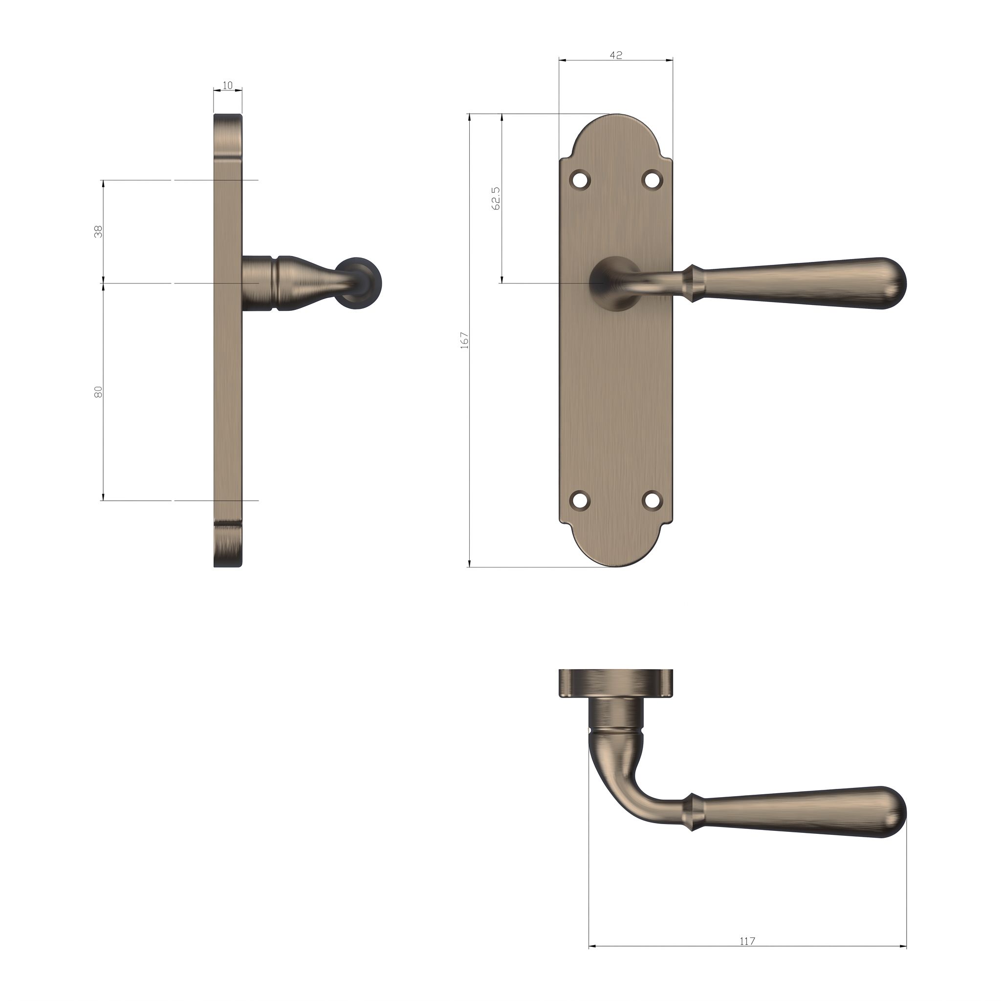 GoodHome Leba Antique brass effect Latch Door handle (L)117mm (D)61mm Pair