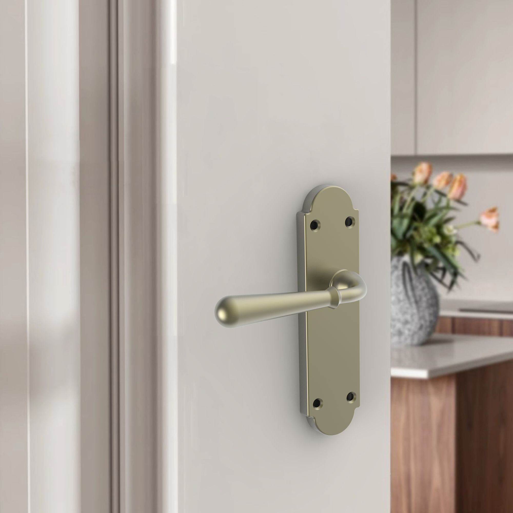 GoodHome Leba Antique brass effect Latch Door handle (L)117mm (D)61mm Pair
