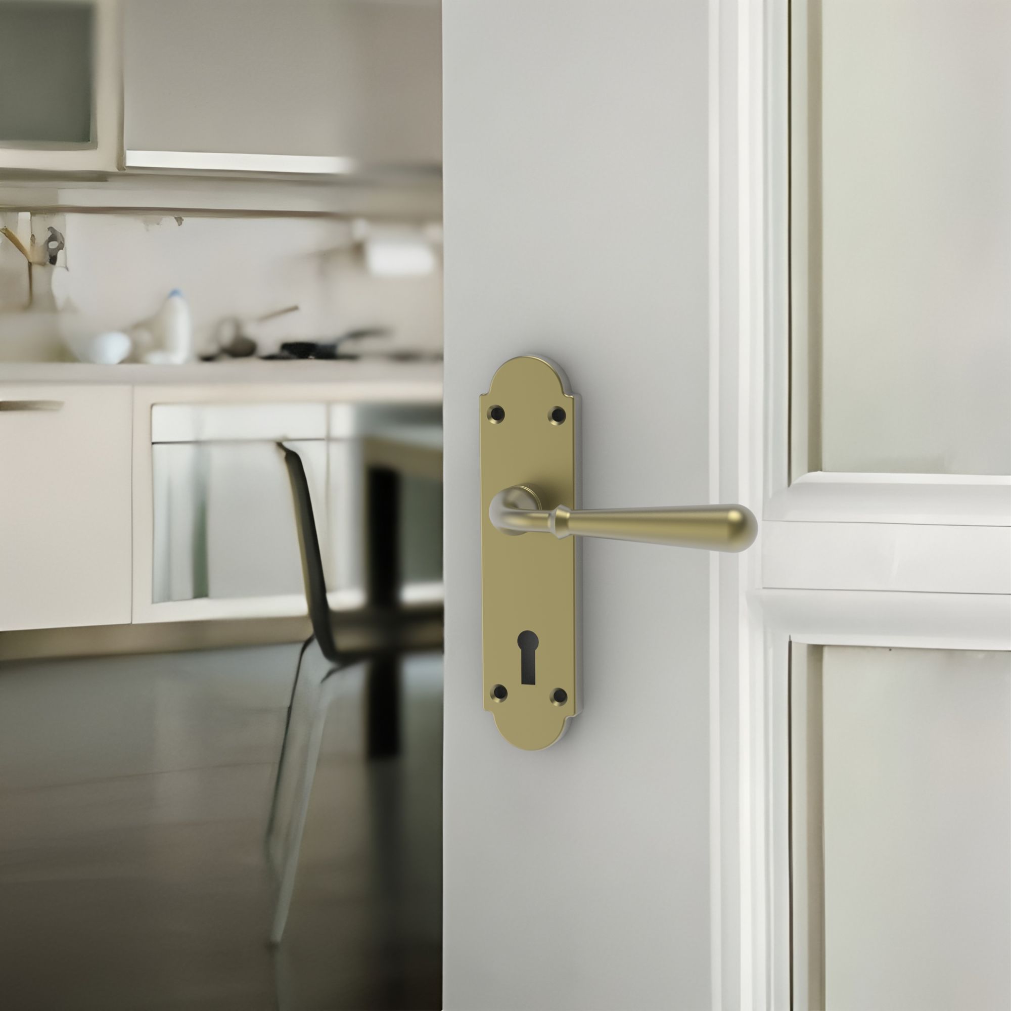 GoodHome Leba Antique brass effect Lock Door handle (L)117mm (D)61mm Pair