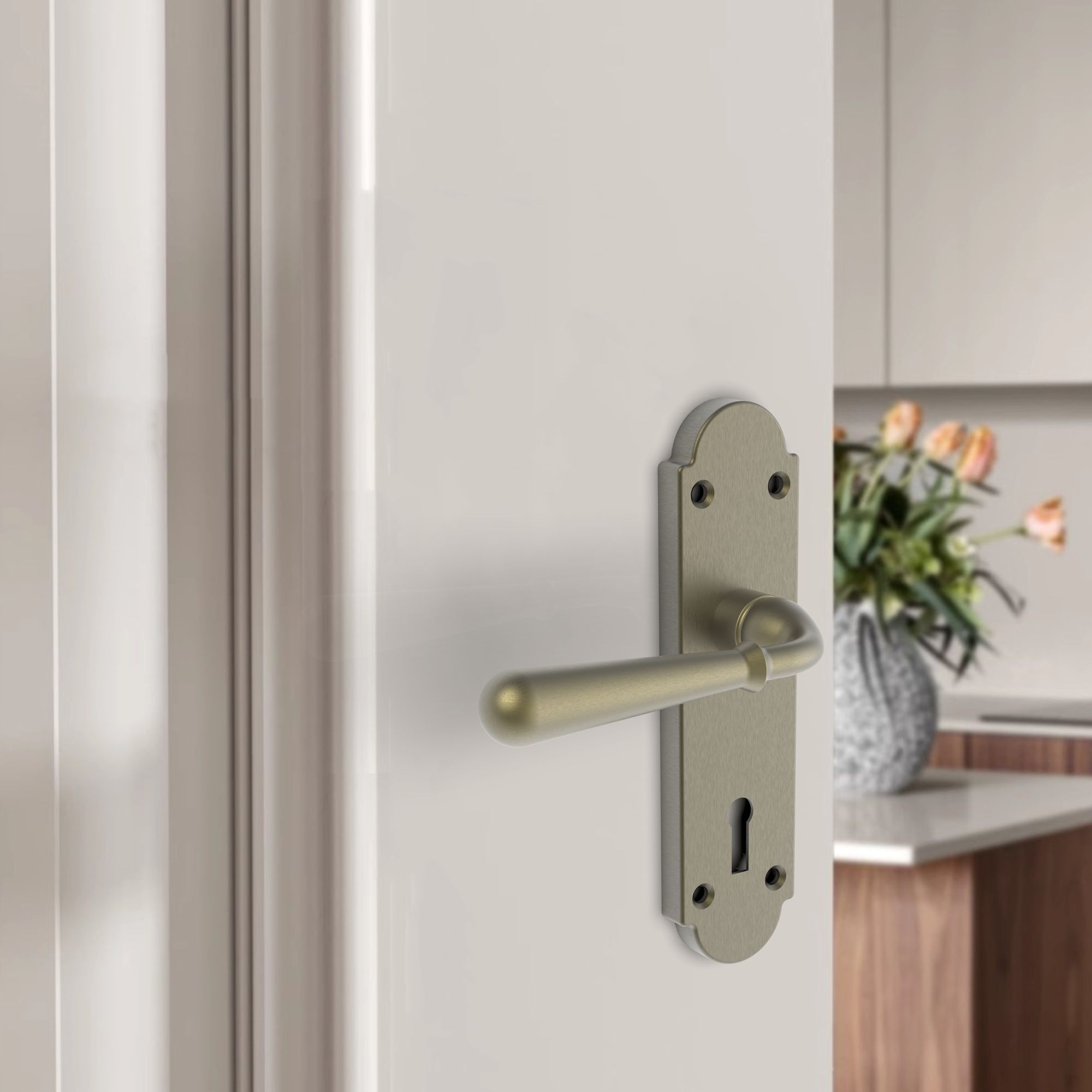 GoodHome Leba Antique brass effect Lock Door handle (L)117mm (D)61mm Pair