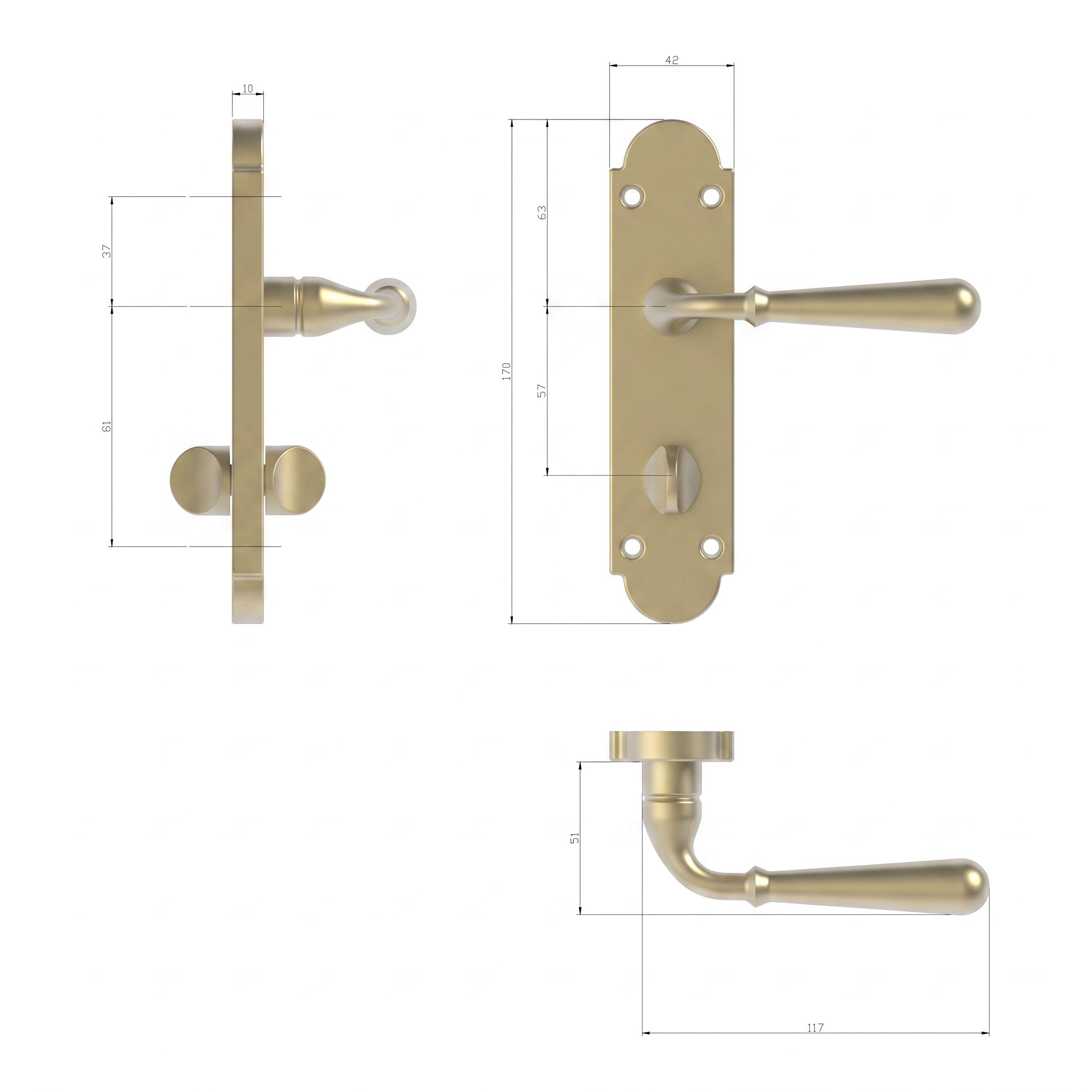 GoodHome Leba Antique brass effect Straight WC Door handle (L)117mm (D)61mm Pair
