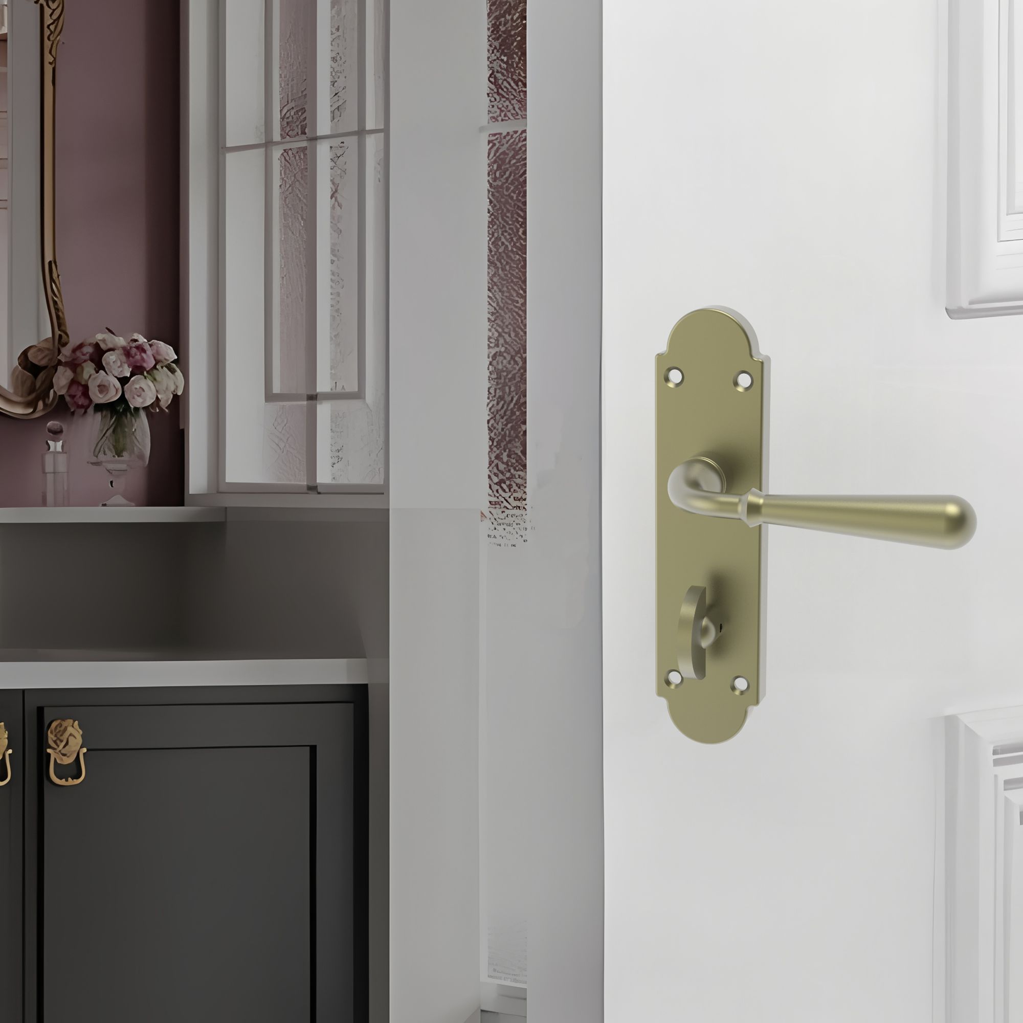 GoodHome Leba Antique brass effect Straight WC Door handle (L)117mm (D)61mm Pair