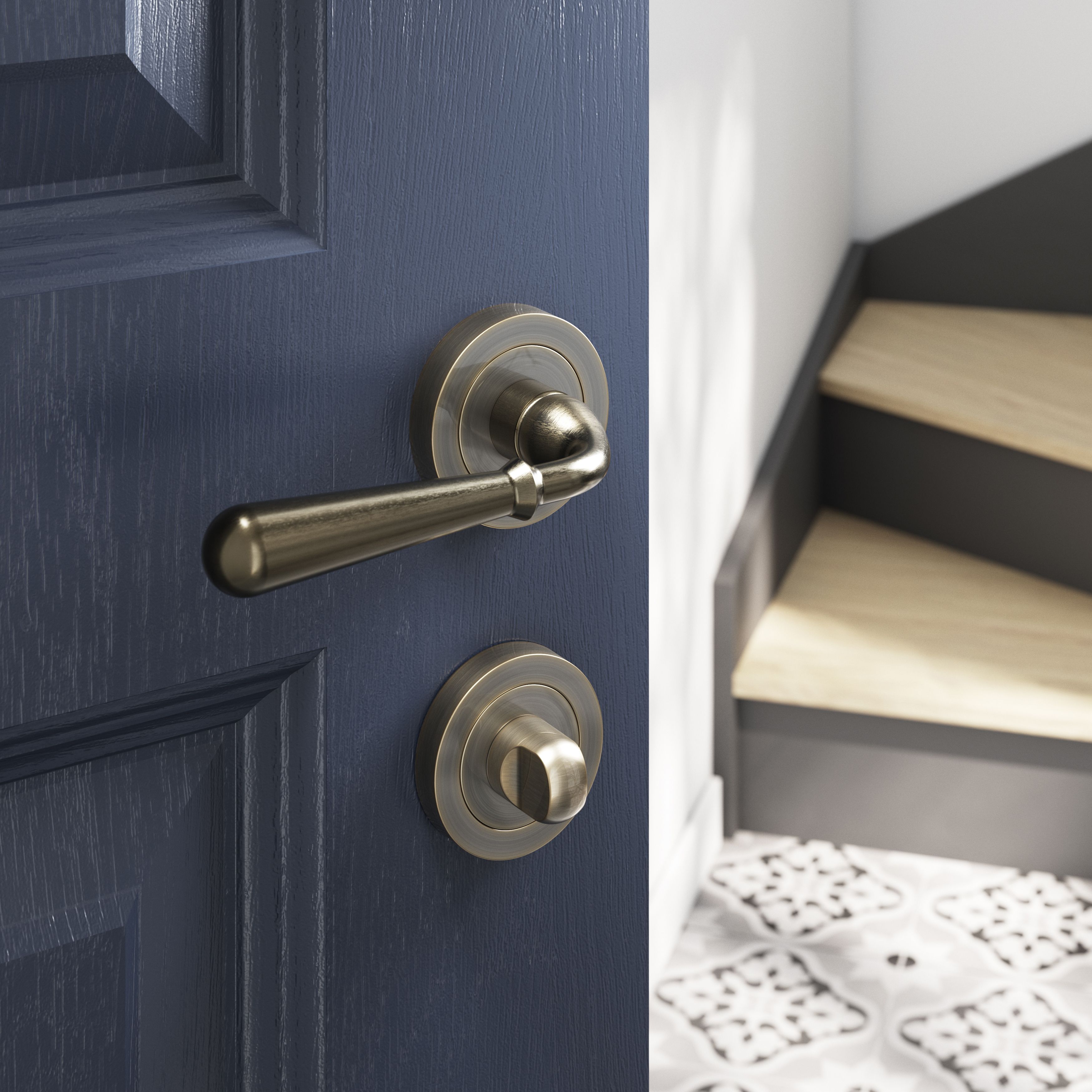 GoodHome Leba Brushed Grey Antique brass effect Straight Door handle (L)117mm, Pair