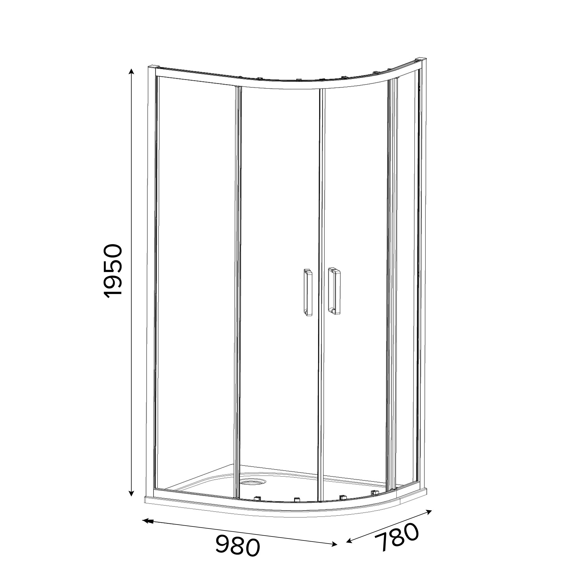 GoodHome Ledava Chrome effect Clear Left-handed Offset quadrant Shower Enclosure & tray - Corner entry double sliding door (H)195cm (W)80cm (D)100cm