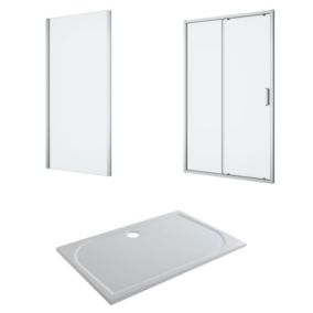 GoodHome Ledava Chrome effect Clear Left or right Rectangular Shower Door, panel & tray kit - Sliding door (H)195cm (W)120cm (D)90cm