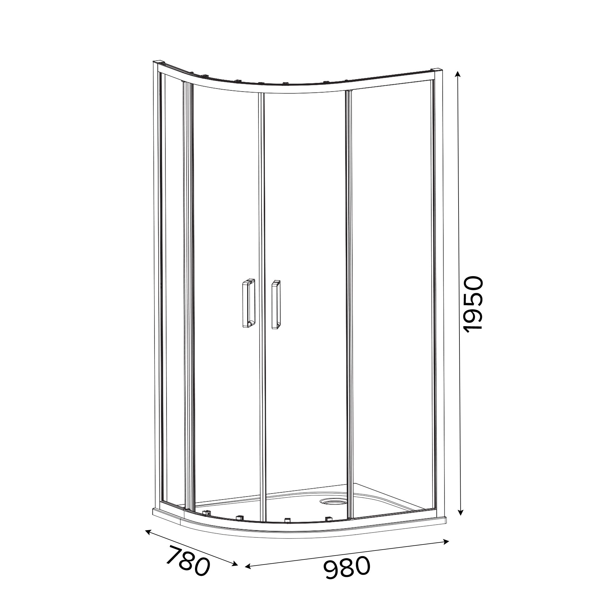 GoodHome Ledava Chrome effect Clear Right-handed Offset quadrant Shower Enclosure & tray - Corner entry double sliding door (H)195cm (W)80cm (D)100cm