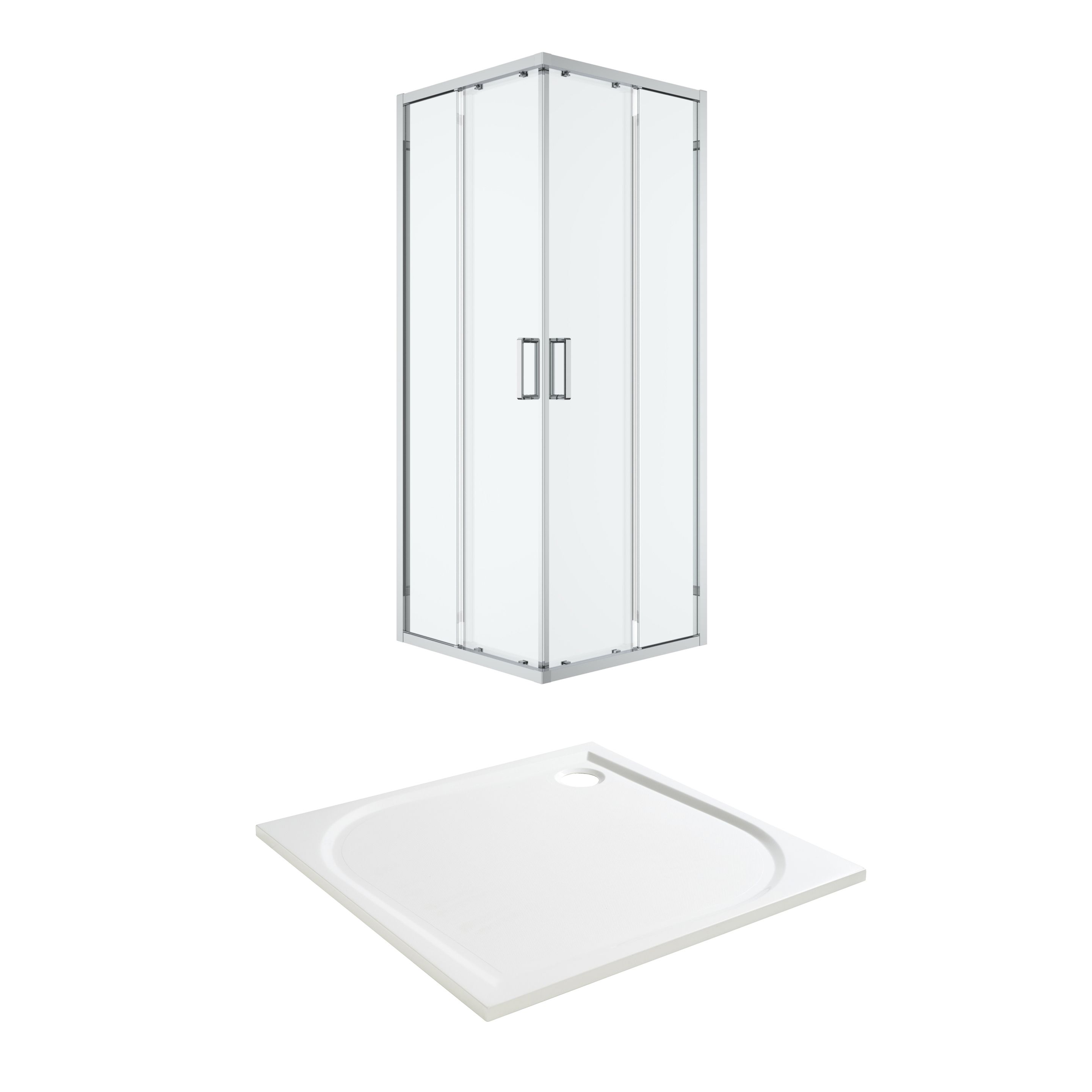 GoodHome Ledava Chrome effect Clear Universal Square Shower Enclosure & tray - Corner entry double sliding door (H)195cm (W)80cm (D)80cm